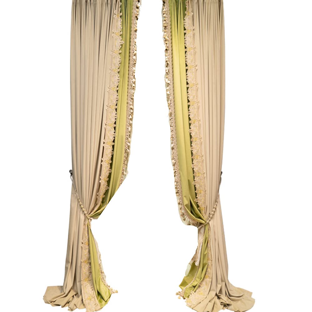 PureAqu Luxury Blackout Grommet Curtains with Fringe Tassel & Floral Lace - Set of 2 Panels (75