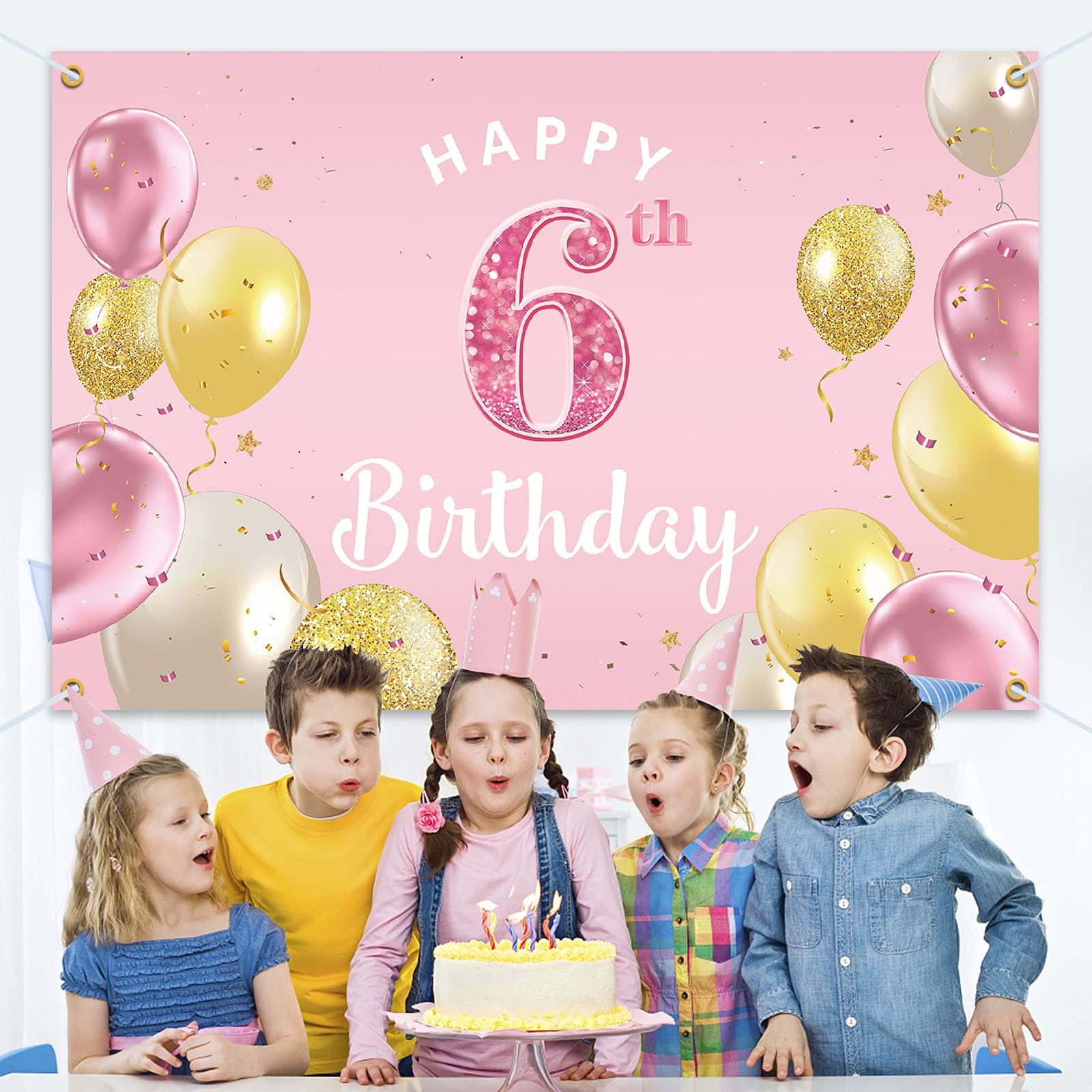6th Birthday Backdrop Banner - Pink 3.9x5.9ft Party Decorations for Girls - Perfect for Birthday Celebrations, Photo Booths & Party Decor
