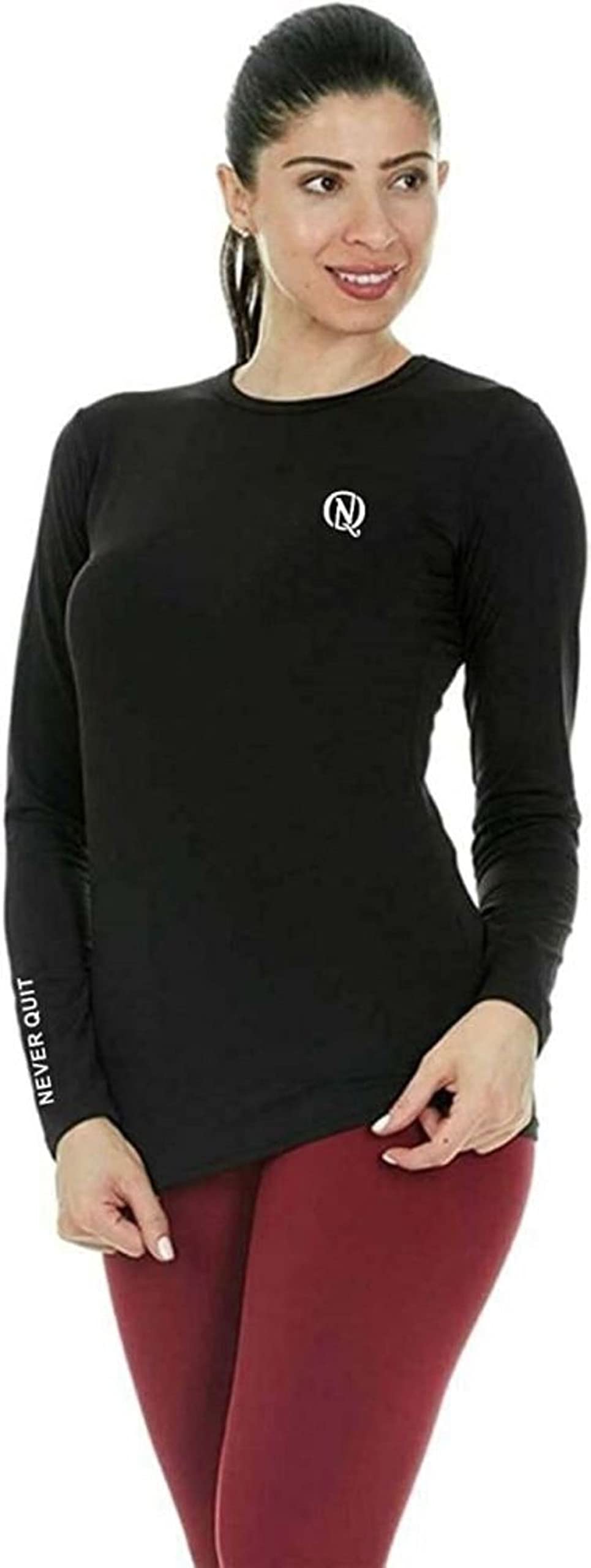 NEVER QUIT Women's Compression Top & Full Sleeve Tights Set - Moisture Wicking Workout Outfit for Running, Yoga & Gym Training