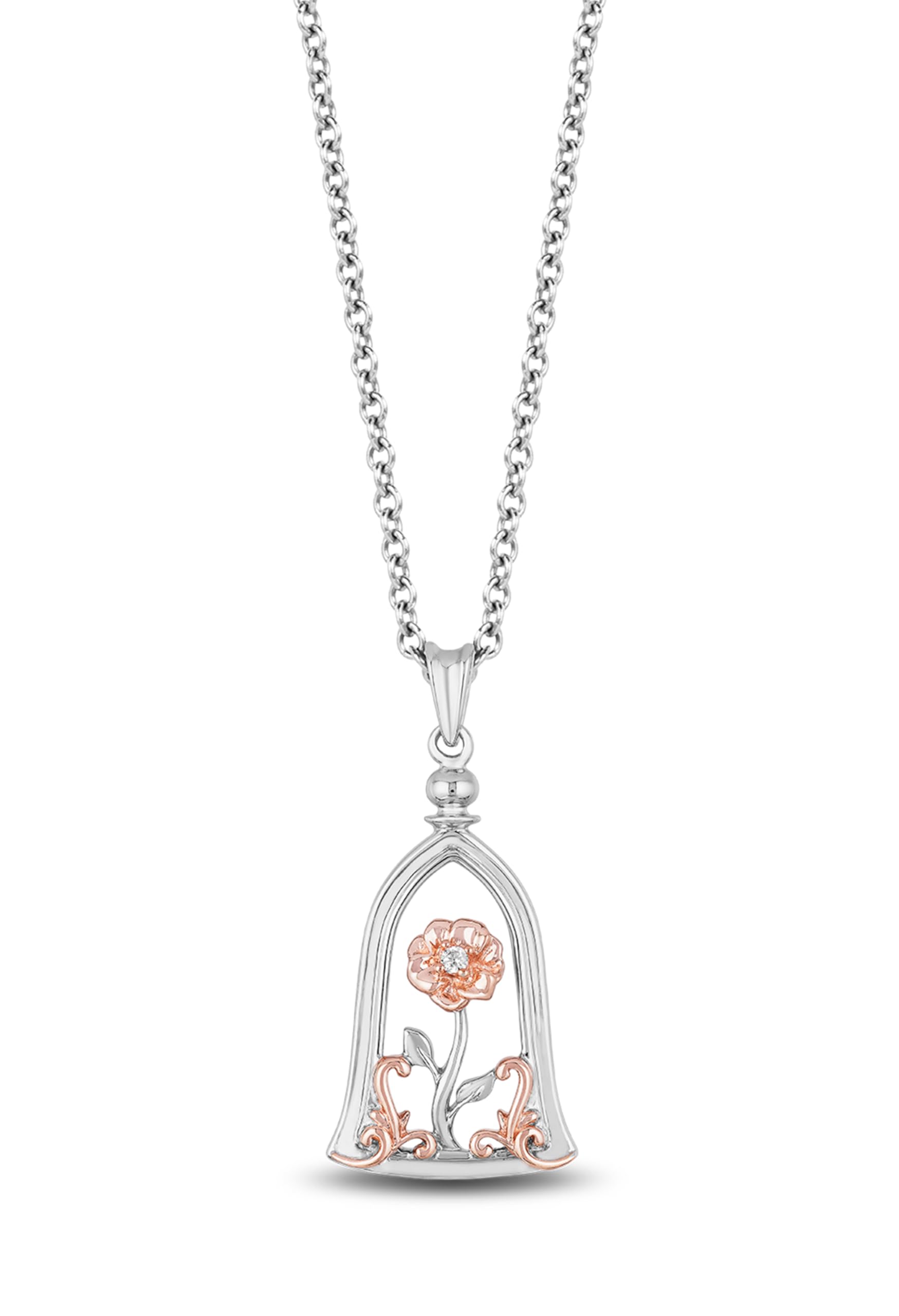 Enchanted Disney Belle Rose Pendant - 14K Rose Gold Over Sterling Silver with Diamond Accents | Elegant Jewelry Gift for Women | Perfect for Anniversaries, Birthdays & Special Occasions