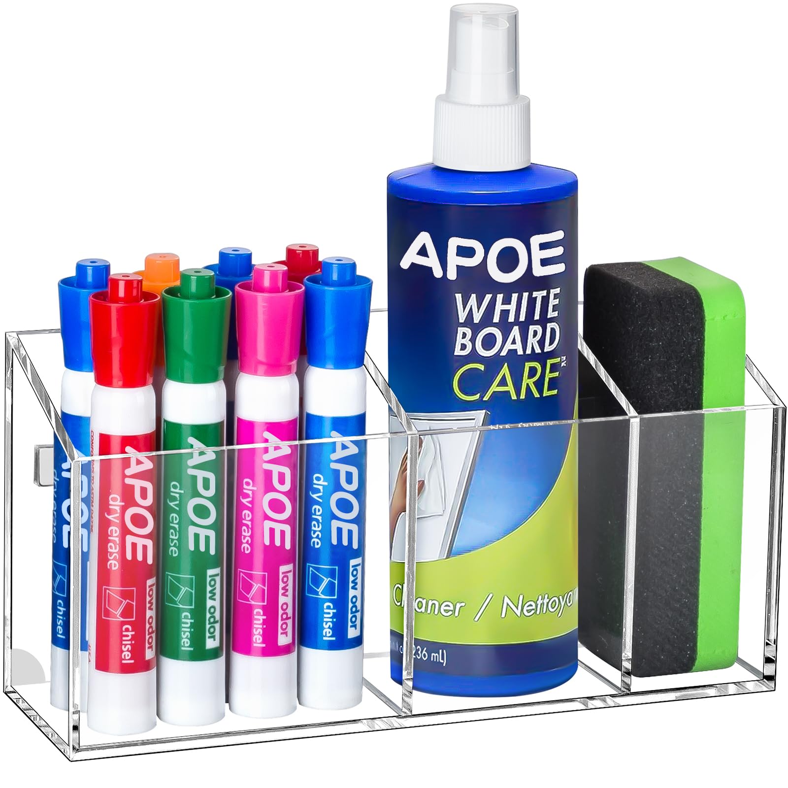 Magnetic Dry Erase Marker Holder - Acrylic Whiteboard & Refrigerator Organizer with Strong Magnet for Office, Classroom, Home - Perfect for Whiteboard Markers, Pens, Notes on Fridge, Locker & Metal Surfaces