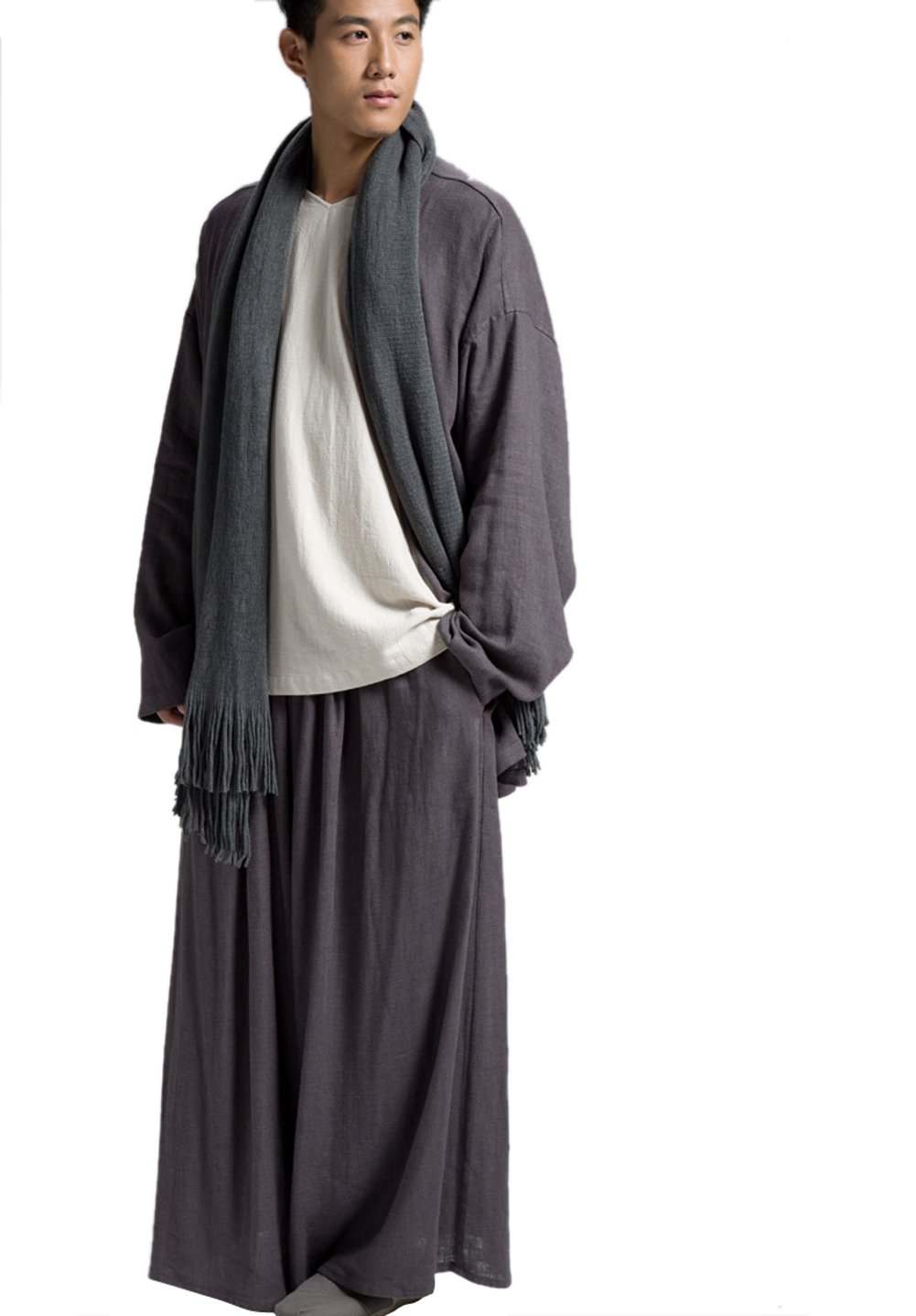Men's Blue & Coffee Wide Leg Casual Loose Pants - Comfortable Elastic Waist Trousers for Lounge, Travel & Everyday Wear