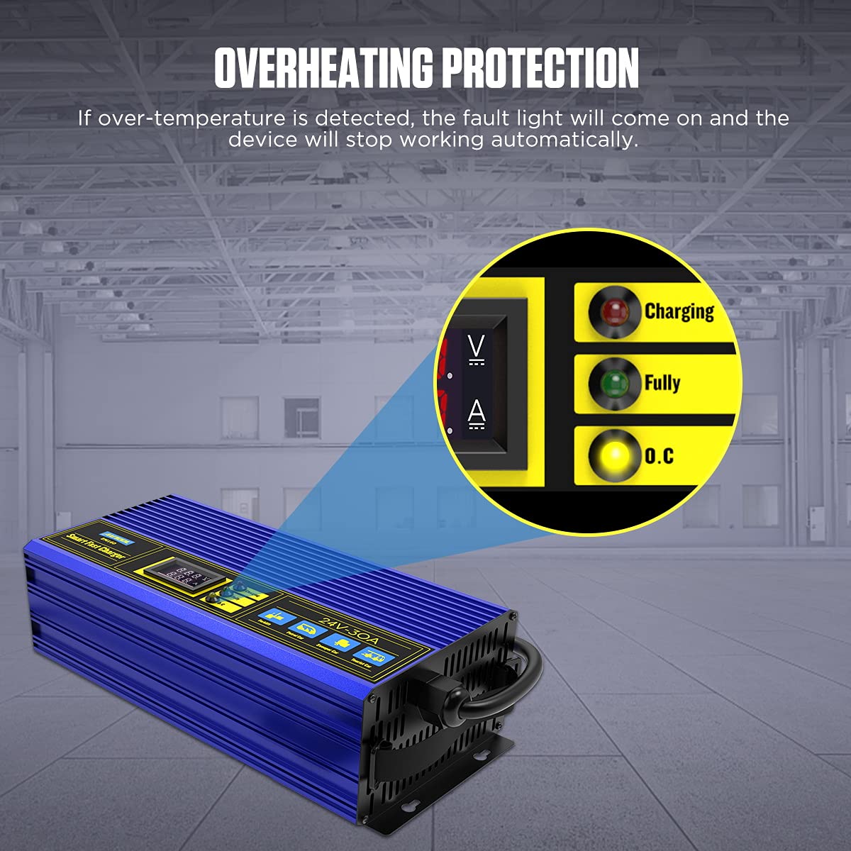 QPKING 24V 30A Smart Battery Charger - Fully Automatic Charger & Tester for Forklift, Golf Cart, Club Car - Perfect for Warehouse, Golf Course & Industrial Use