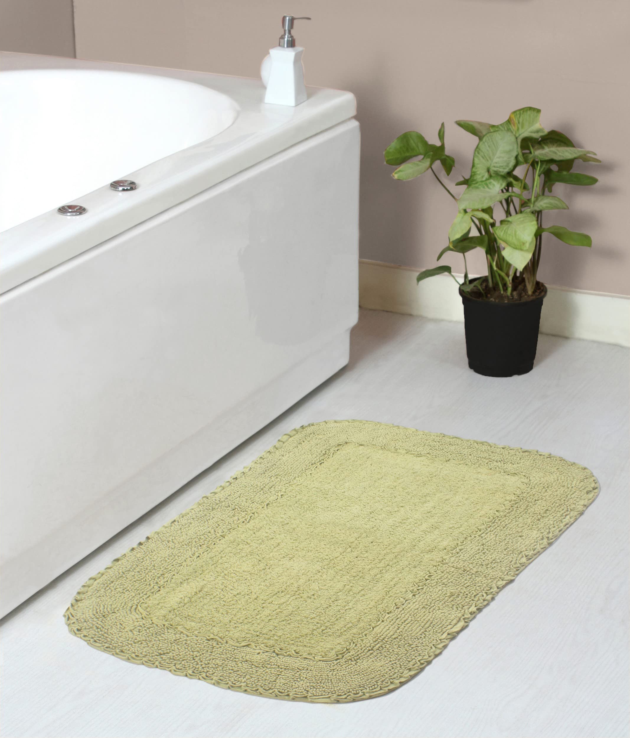 Home Weavers Radiant Collection 100% Cotton Bathroom Rugs Set - Machine Washable, Super Soft & Absorbent Non-Slip Bath Mat - 21x34 Inch Rectangle Green Rug for Bathroom, Kitchen & Floor - Perfect for Spa-Like Comfort & Safety