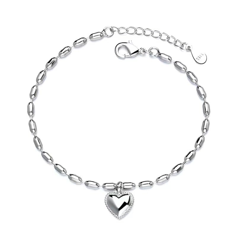 Sterling Silver Friendship Bracelet Adjustable Shiny Beaded Bracelet with Heart Charm for Women & Girls - Perfect Birthday Gift for Best Friends, Sister & Loved Ones (Great for Everyday Wear, Special Occasions & Gift Giving)