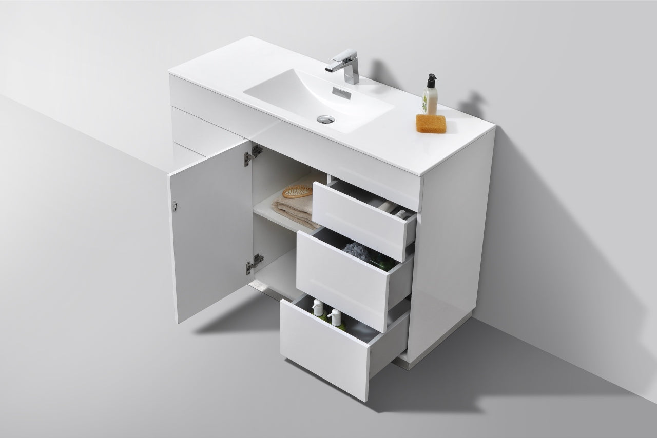 KFM48 High Gloss White Modern Floor Standing Bathroom Vanity - Elegant Storage Solution for Master Bath, Guest Bath & Powder Room