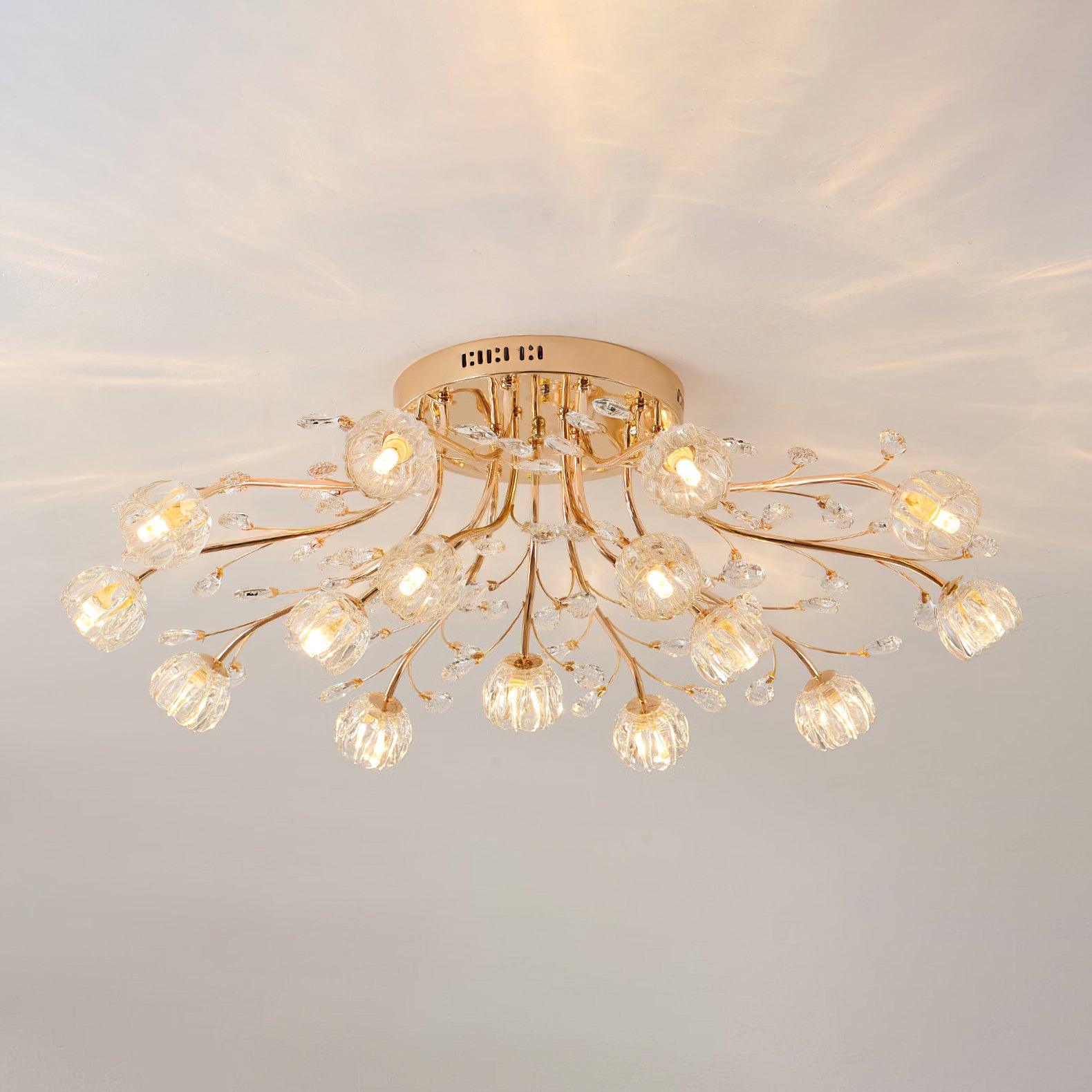 Elegant Crystal Flower Ceiling Light Fixture - Modern Chandelier for Dining Room, Bedroom & Living Room Decor - Sparkling Home Lighting Solution