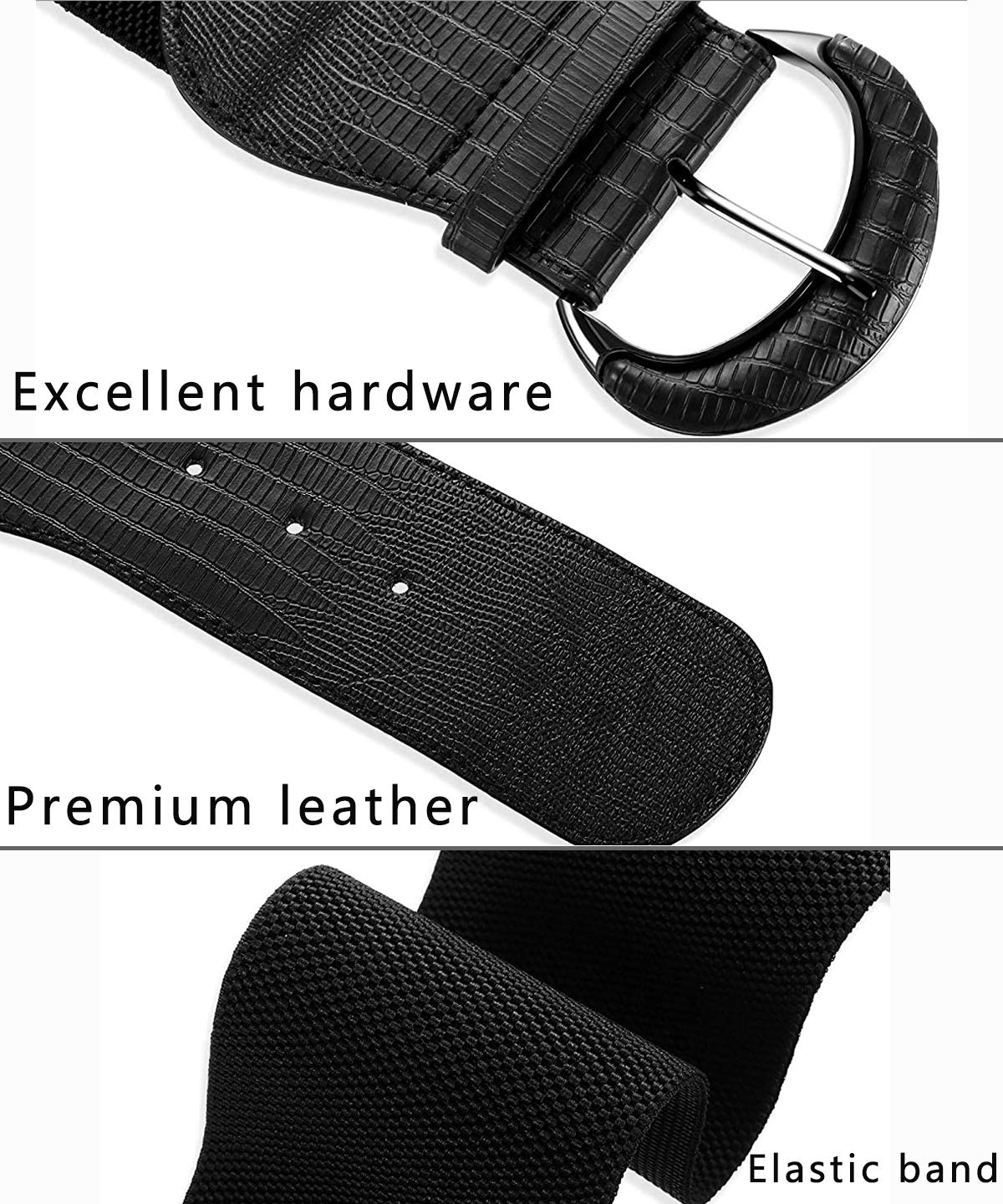 3-Piece Women's Wide Elastic Waist Belts - Genuine Leather Adjustable Fashion Belts for Dresses & Skirts - Stylish Decorative Belt Hooks - Perfect for Office, Party & Casual Outfits