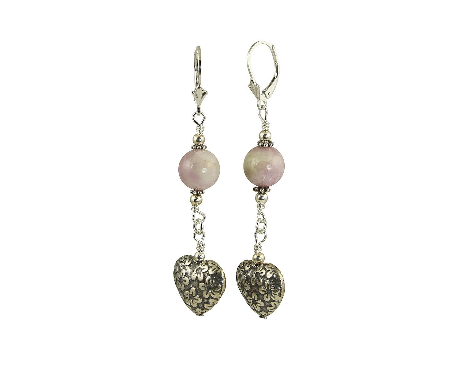 Kunzite Gemstone Heart Beaded Earrings for Women | Dainty Pink Crystal Jewelry | Valentine's Day Gift, Wedding, Anniversary & Special Occasion Accessories