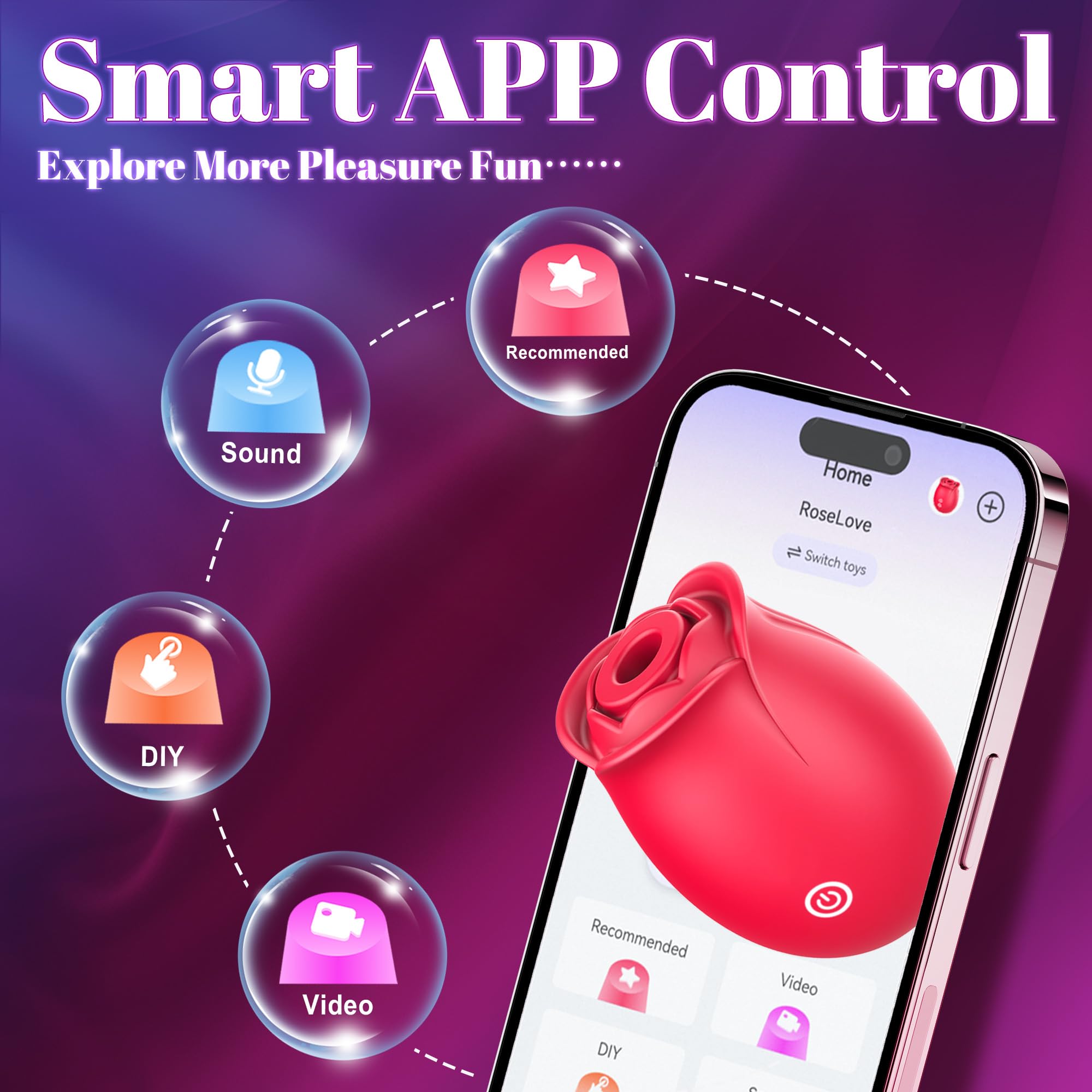 Premium Rose Vibrator with 5 Suction & Vibration Modes - G-Spot & Clitoral Stimulator for Women, Couples Play - Perfect for Sensual Massage, Foreplay & Intimate Adult Games