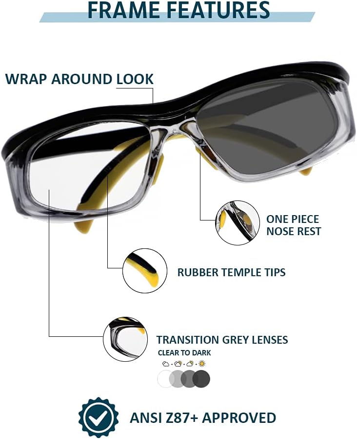 Photochromic Anti-Fog Safety Glasses with Side Shields - UV Protection, Adjustable Fit for Outdoor Work, Construction & DIY Projects - Perfect for Woodworking, Welding & Home Improvement
