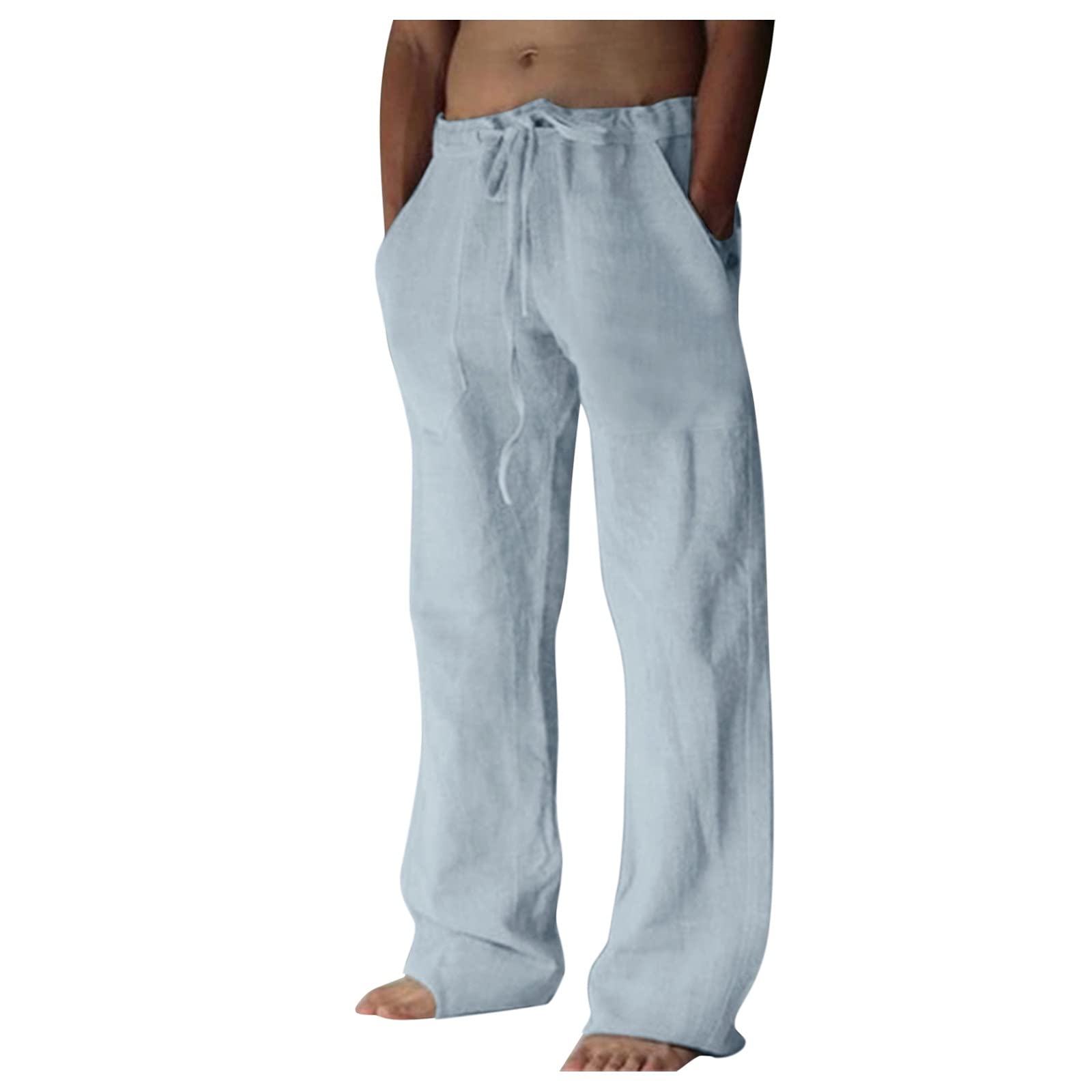 Men's Casual Solid Color Drawstring Waist Pants with Mid-Length Pockets - Comfortable Daily Wear for Lounge, Workout & Outdoor Activities