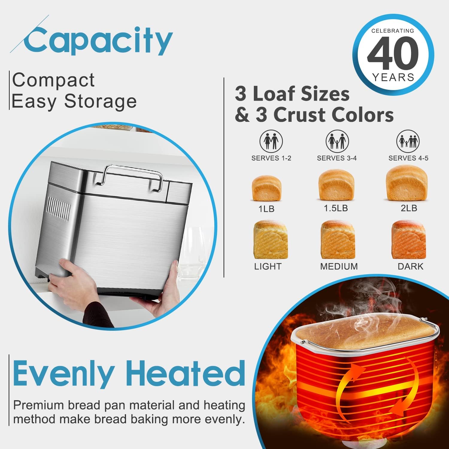 17-in-1 Stainless Steel Bread Maker Machine - 2LB Capacity, BPA-Free Non-Stick 5-Layer Ceramic Pan, Automatic Nut Dispenser, Dual Kneading Paddles, 15-Hour Timer & Keep Warm Function - Perfect for Homemade Bread, Artisan Loaves, and Gluten-Free Baking (Includes Recipe Book)