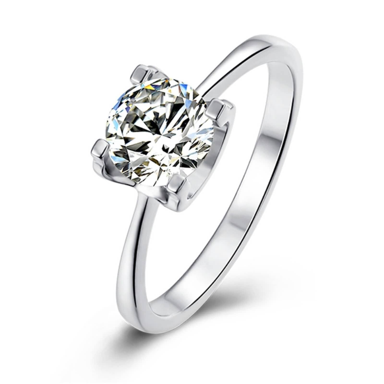 Banemi Women's Engagement Ring - Sterling Silver Wedding Band with 4-Prong U-Shaped Zirconia Setting, Size 4.5-8 | Perfect for Valentine's Day, Anniversary & Proposal Jewelry Gift