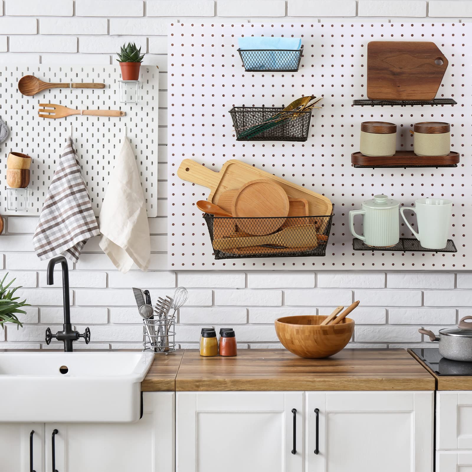 Sieral 6-Piece Pegboard Baskets Set - Wall Mount Organizer for Tools & Crafts (Black) - Perfect for Garage & Workshop Storage