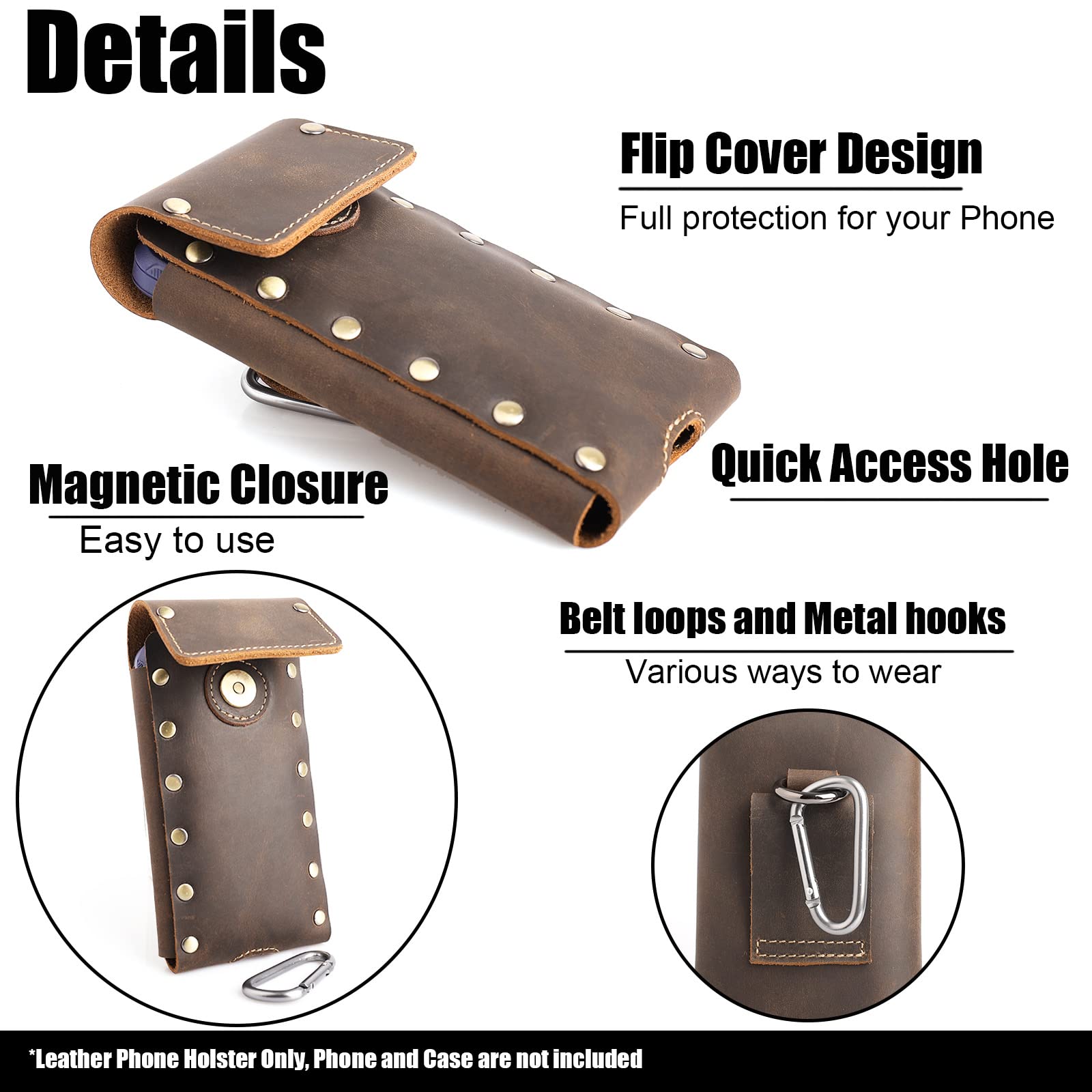 Premium Leather Phone Holster for Samsung S22 Ultra & iPhone 13 Pro Max - Universal Belt Clip Pouch Compatible with Otterbox Cases & Flip Phones - Durable Cellphone Sheath for Work, Travel & Outdoor Activities