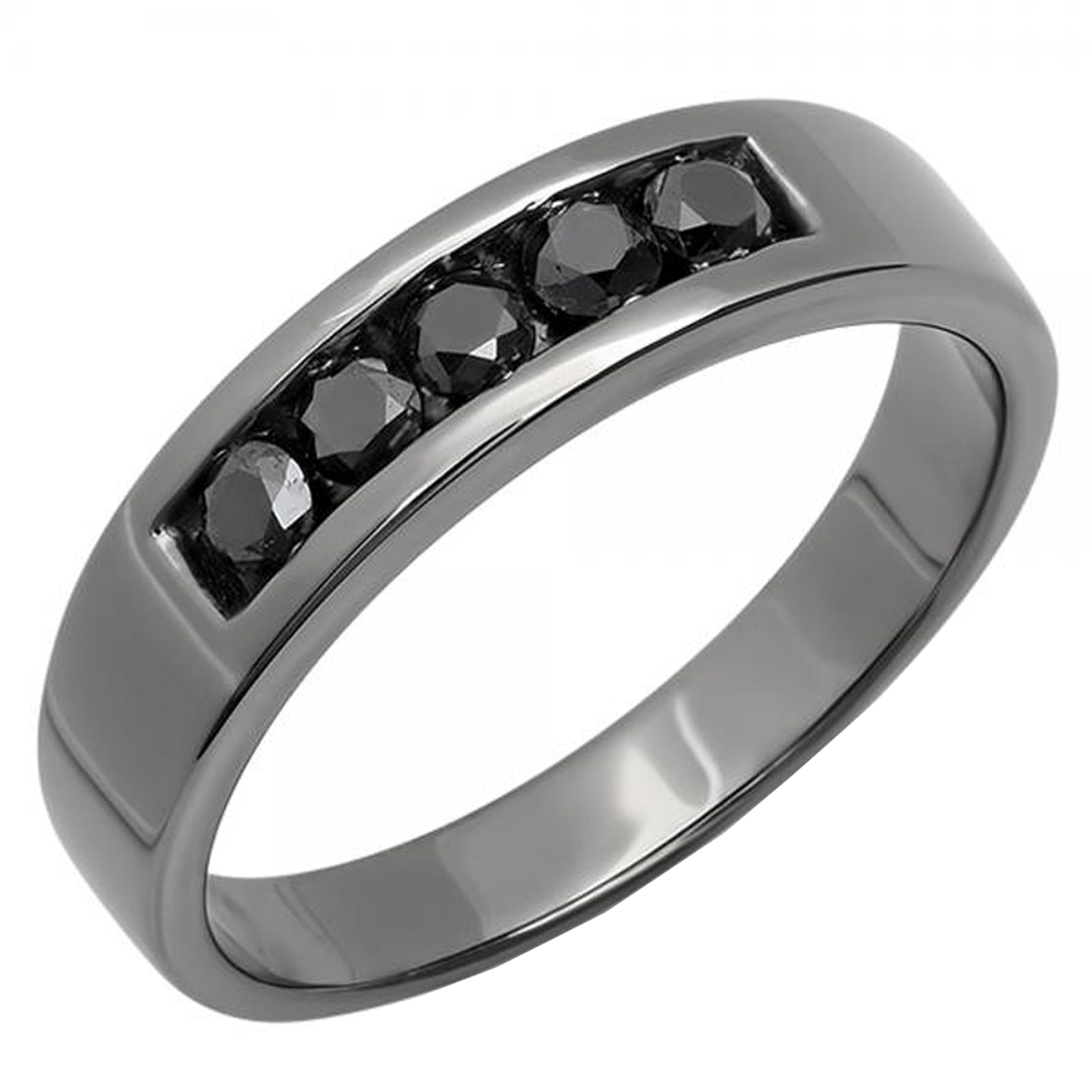 Dazzlingrock Collection 0.75 Carat Round Black Diamond Men's Wedding Band Ring - 5 Stone Anniversary Ring in 925 Sterling Silver for Men - Perfect Gift for Husband, Engagement, Valentine's Day & Special Occasions