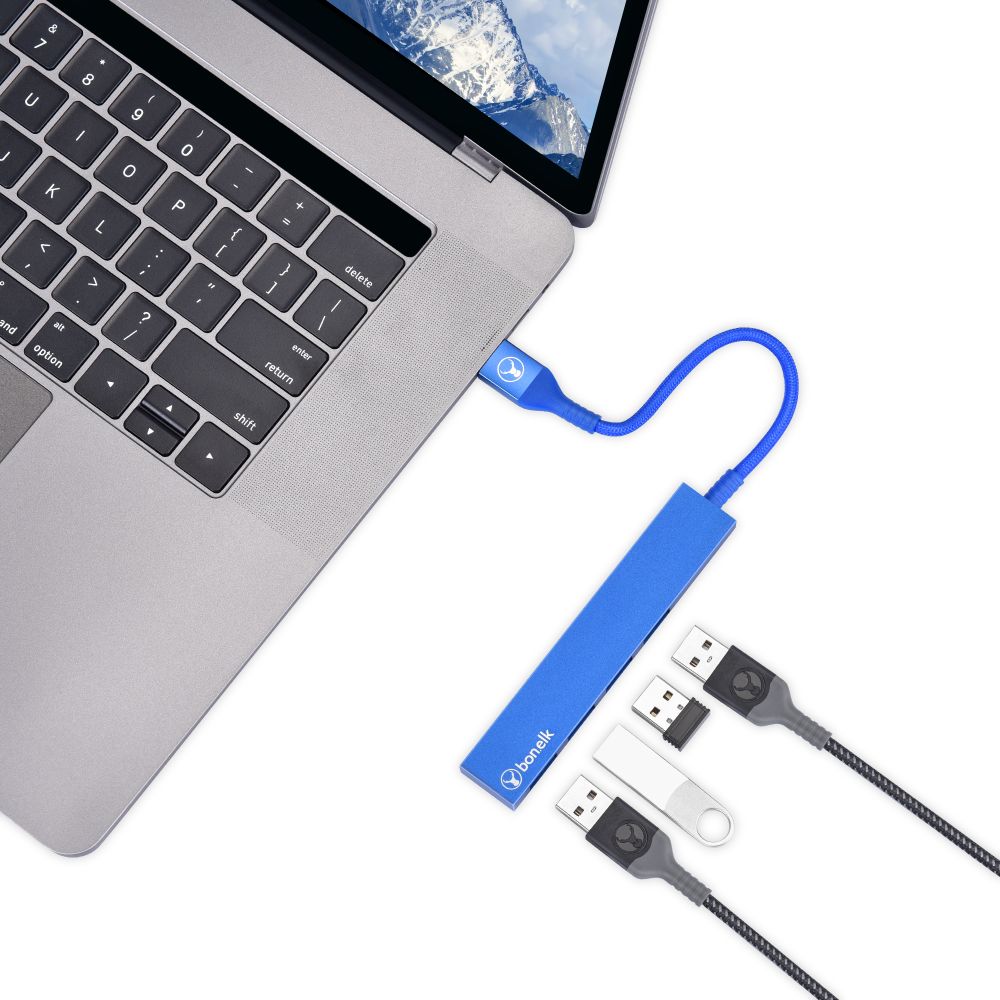 Bonelk 4-Port USB 3.0 Hub Slim Design with Long Life USB A Connector - Perfect for Laptop, Desktop, Office & Home Use