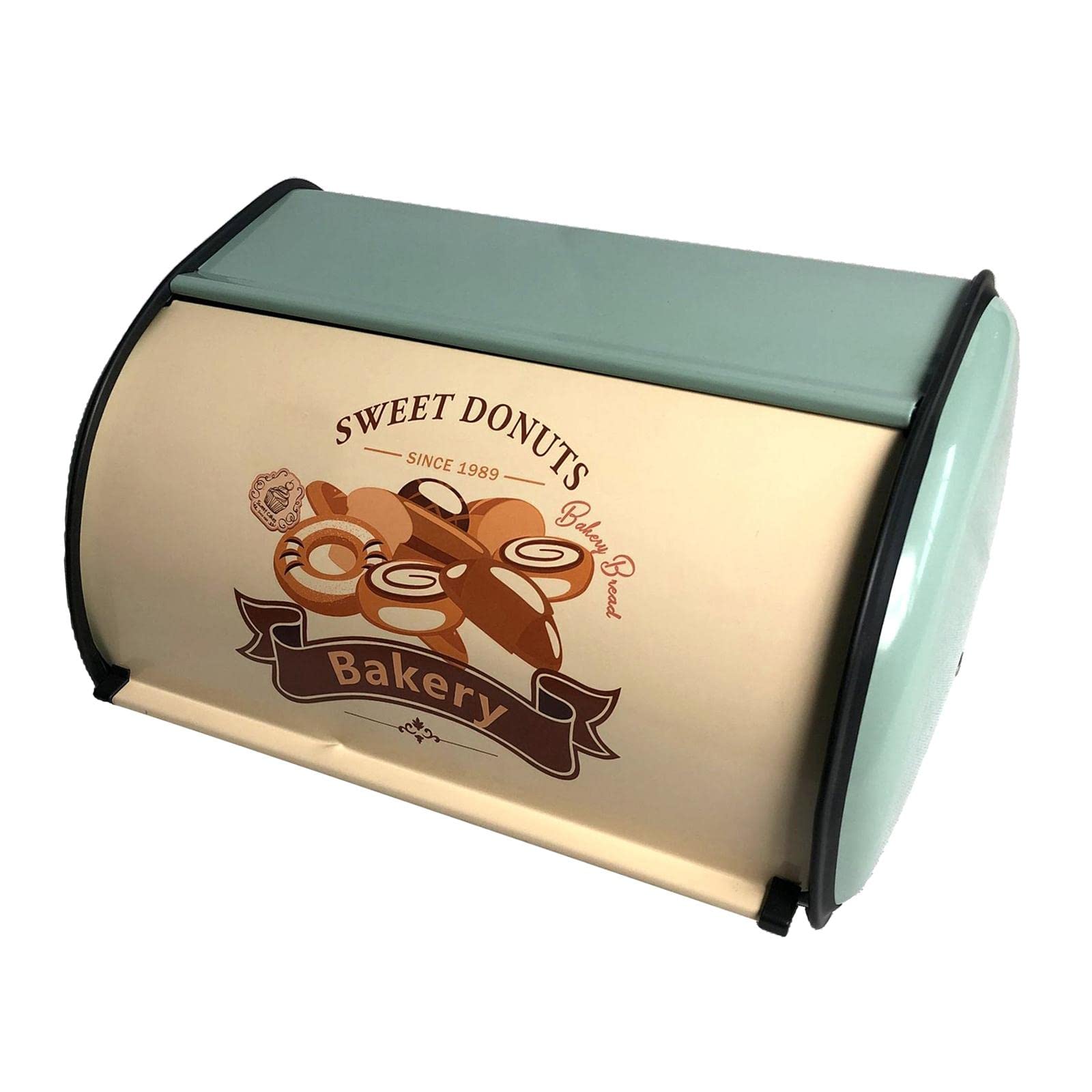 FAKEME Metal Bread Box for Kitchen Countertop - Farmhouse Style Bread Storage Container with Lid, Bread Keeper Bin for Counter, Pantry or Dining Room - Rustic Blue Bread Box for Fresh Bread, Baguettes & Pastries