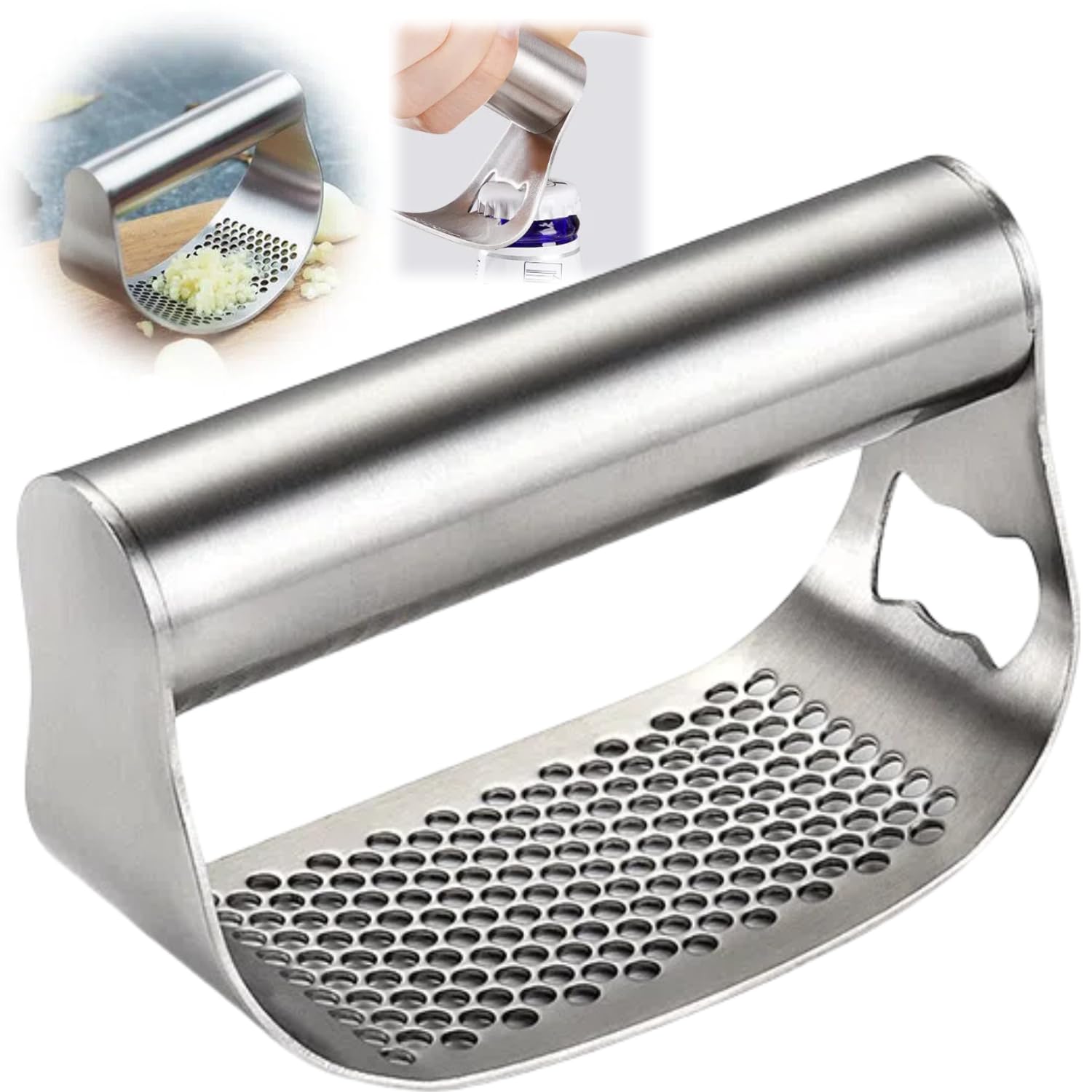 2024 Upgraded Stainless Steel Garlic Press - Kitchen Gadget for Easy Chopping & Peeling