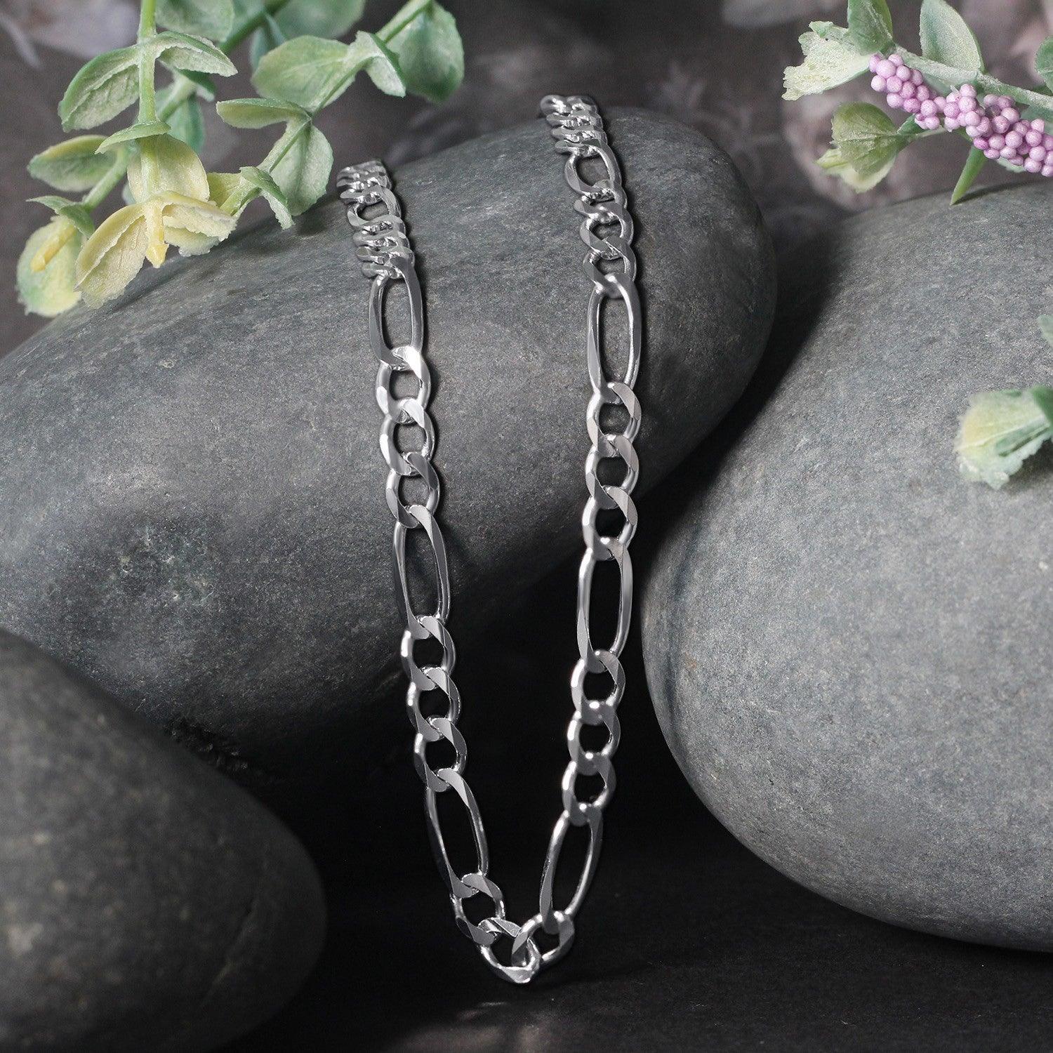 4.6mm 14k White Gold Solid Figaro Chain Necklace for Men - Durable Luxury Jewelry for Everyday Wear, Gifts & Special Occasions