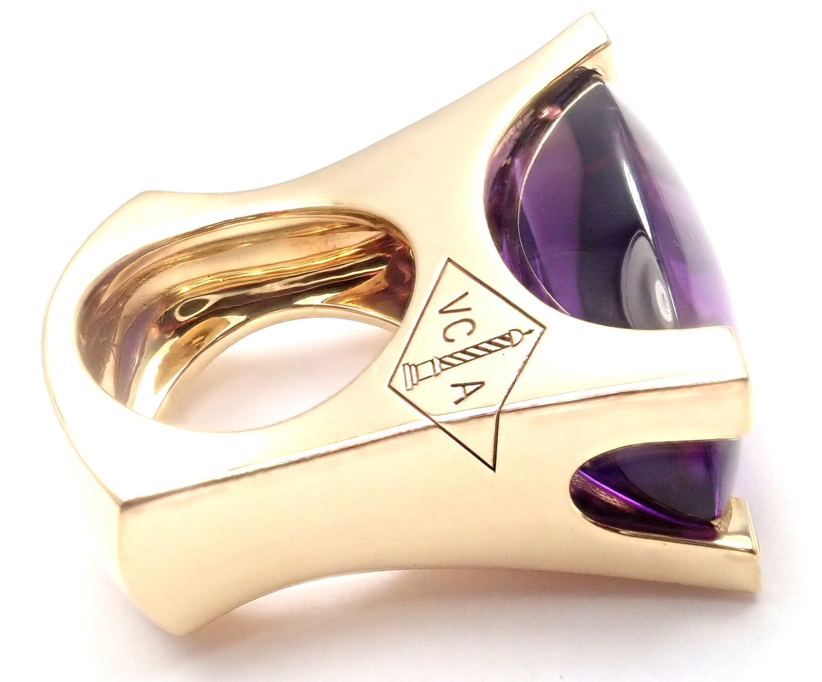 Authentic Van Cleef & Arpels 18k Yellow Gold Diamond Large Amethyst Ring for Women | Luxury Jewelry Gift for Anniversary, Engagement & Special Occasions