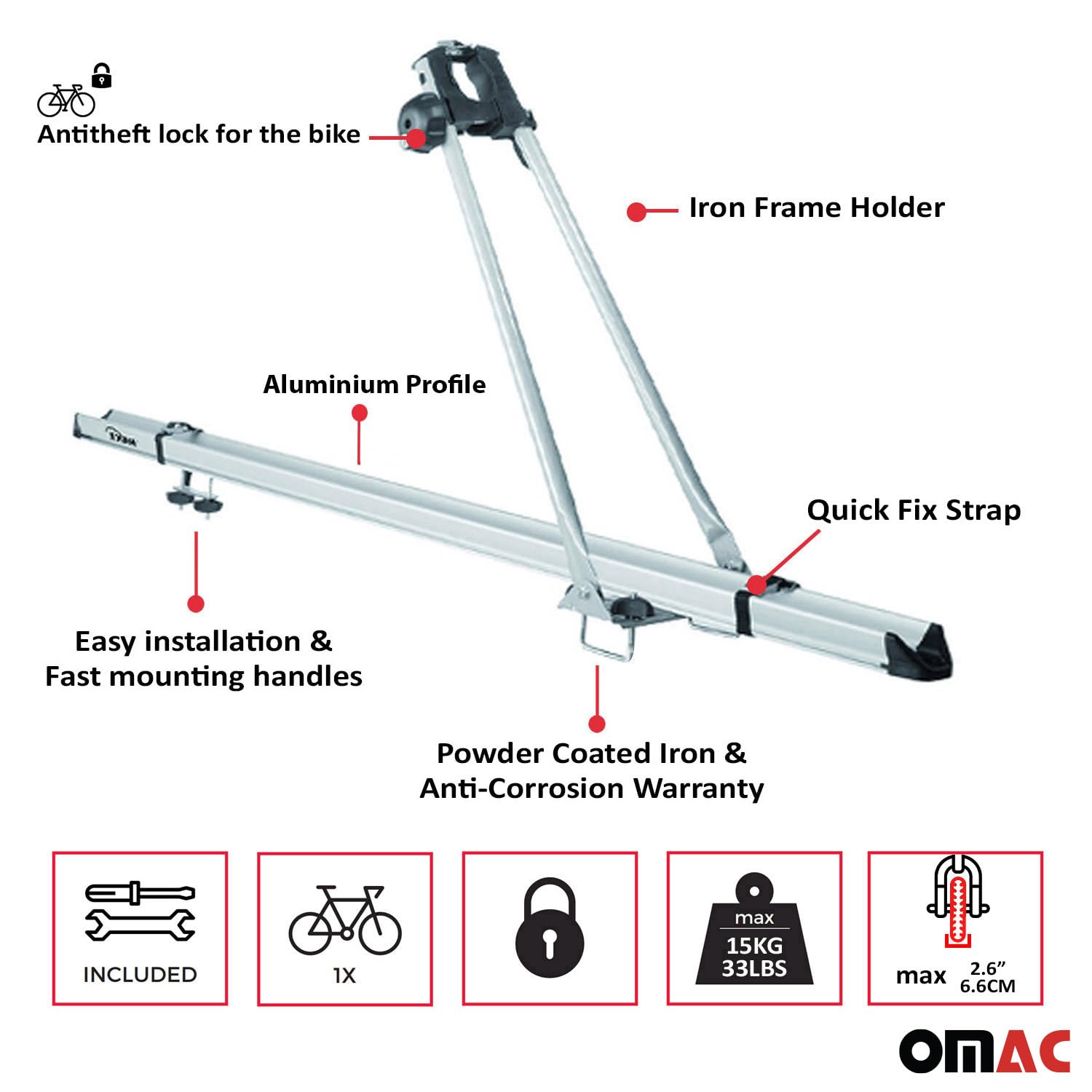 OMAC 3-Piece Gray Bike Rack Carrier Roof Racks Set - Compatible with VW Jetta SportWagen 2011-2014 Models | Perfect for Road Trips, Cycling Adventures & Outdoor Activities