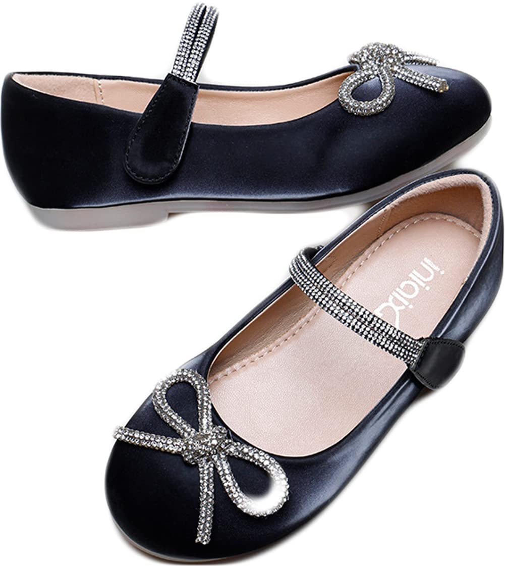 Girls Ballet Flats with Pearl & Bow Detail - Soft Sole Velvet Princess Shoes for Toddlers & Kids - Perfect for Dance Class, Parties & Dress-Up Play