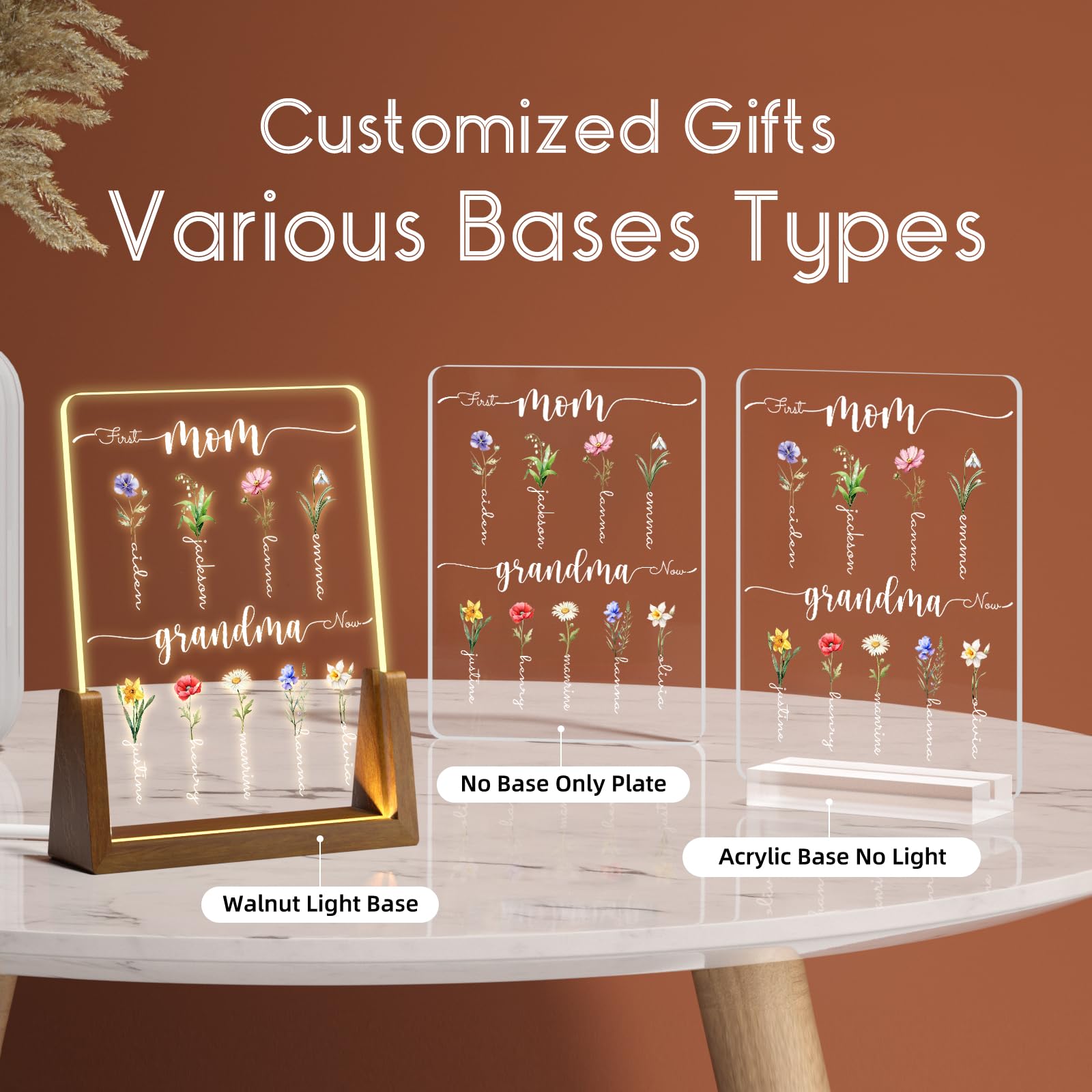 Personalized Mother's Day Gifts - Custom Birth Month Flower with Names for Mom, Grandma, Mama, Nana - Thoughtful Birthday & Mother's Day Gift Ideas from Kids & Grandkids - Perfect for Home Decor & Keepsake