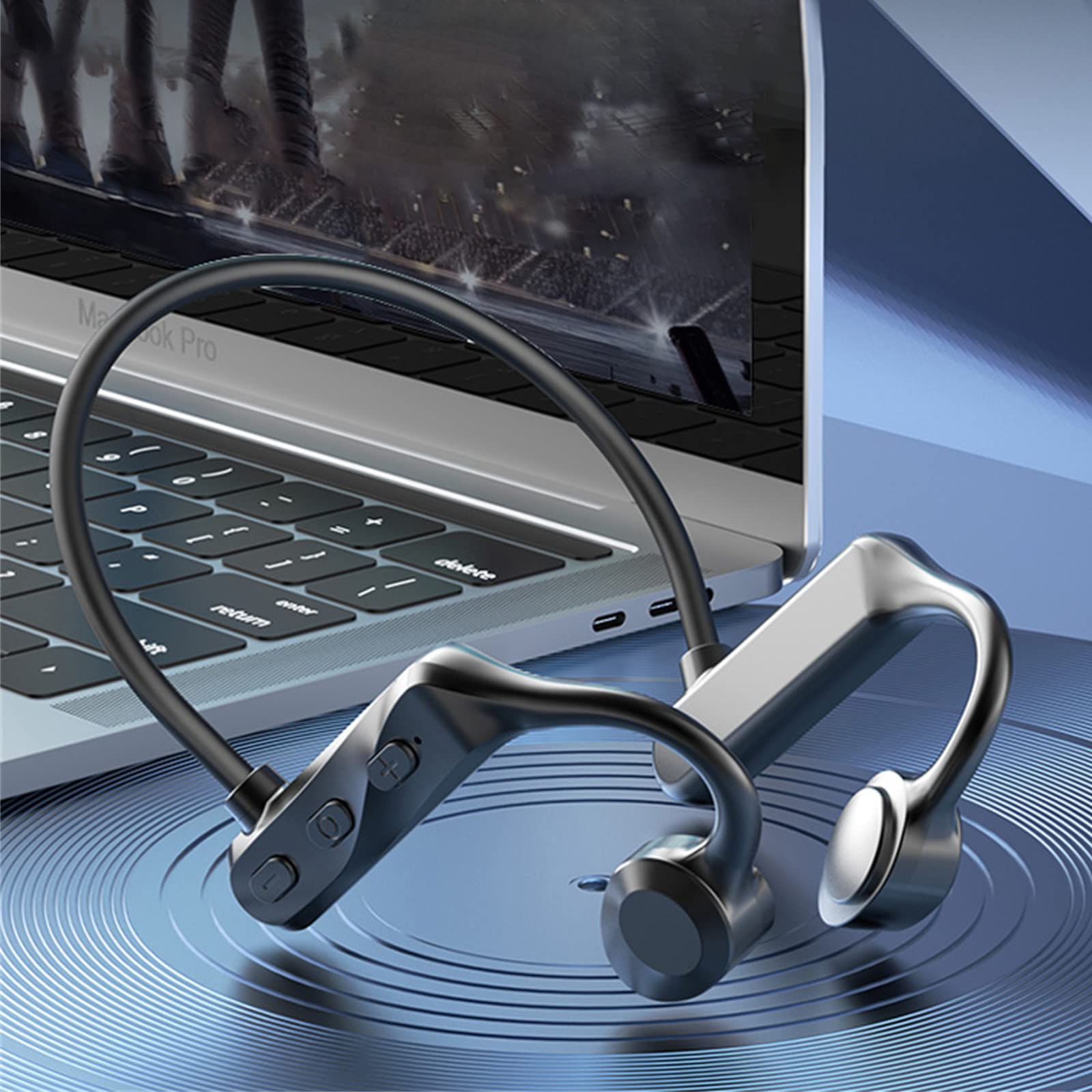 NSXCDH Bluetooth 5.0 Wireless Bone Conduction Headphones - Sport & Business Neckband Earbuds with Secure Fit, Sweatproof Design for Running, Workouts, Cycling & Office Calls (Black)