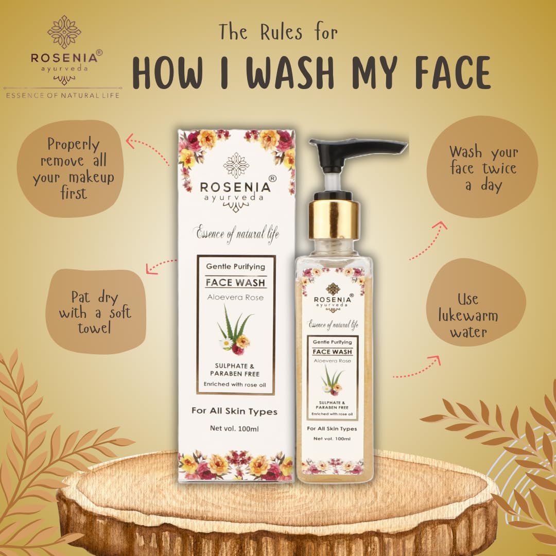 Rosenia Ayurveda Gentle Purifying Face Wash with Orange, Aloe Vera, Lemon & Rosewater - 100ml | Natural Cleanser for Daily Skincare & Acne-Prone Skin
