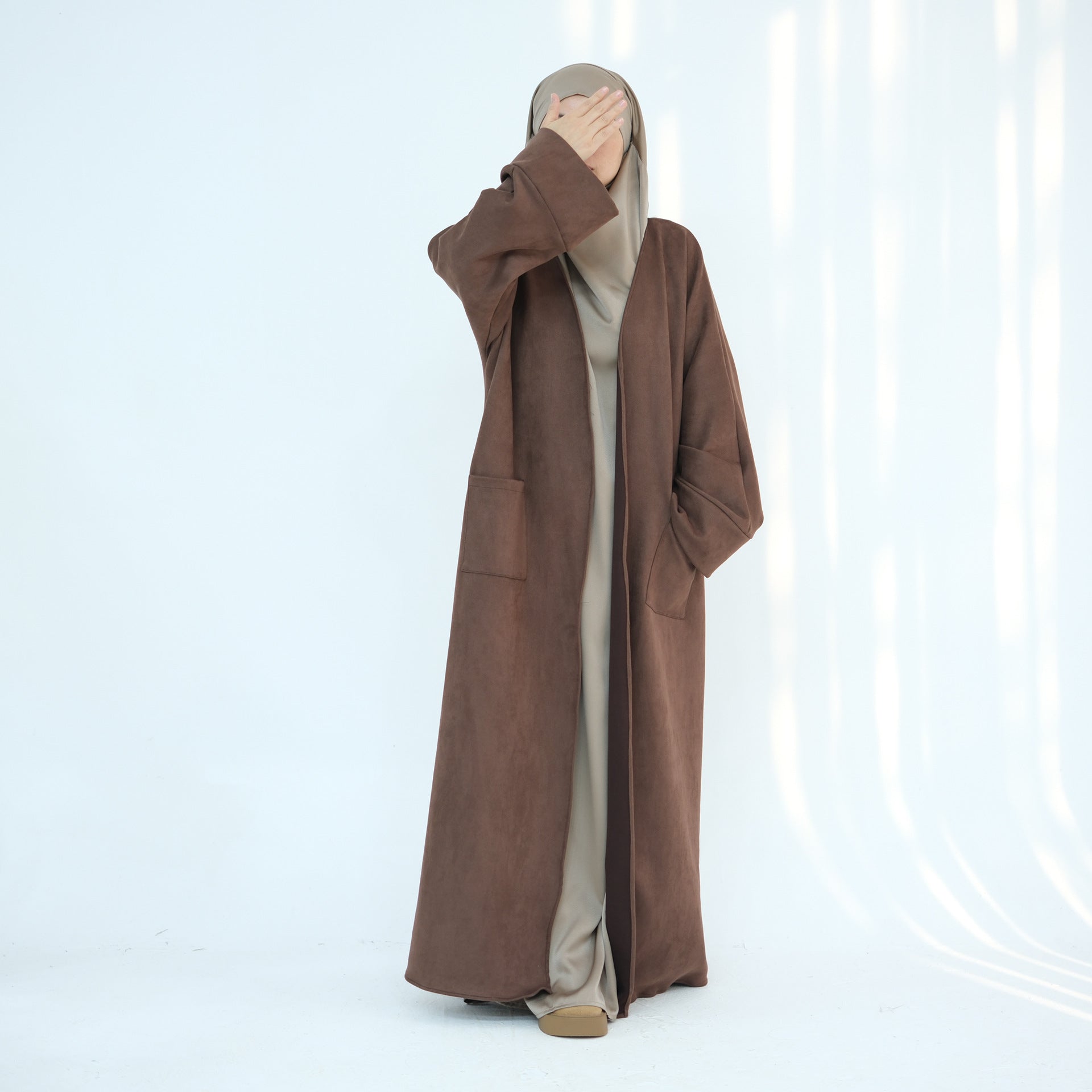 Soft Suede Velvet Open Front Cardigan Dress for Women - Cozy & Stylish Loungewear for Home, Office & Date Nights