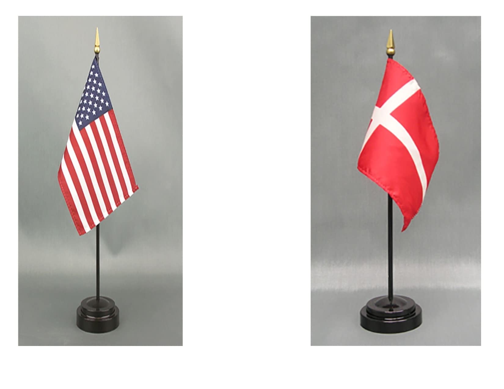 American Made Denmark Desk Flag Set - 4x6 inch Rayon Office & Hand Waving Table Flags with 2 Stands (US & Denmark Flags) - Perfect for Office Decor, International Events, and Patriotic Displays