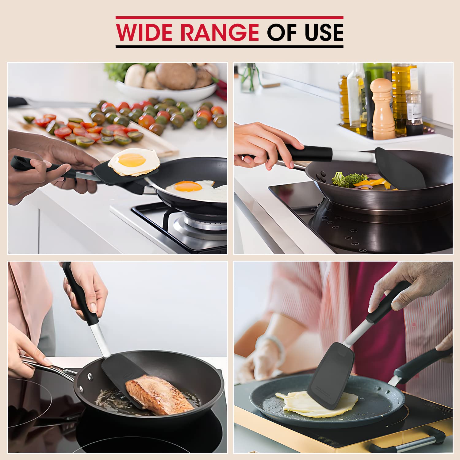 Unicook Upgraded Silicone Spatula - Flexible Egg Turner & Pancake Flipper - 600°F Heat Resistant Kitchen Utensil with Ergonomic Handle - Perfect for Frying Eggs, Pancakes, Burgers, Crepes & More - Ideal for Home Cooking, Baking & Restaurant Use