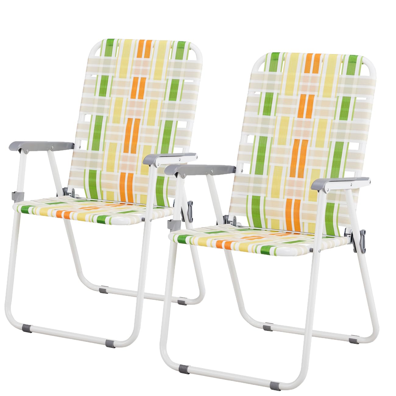 2 Pack Light Green Folding Lawn Chairs - Portable Outdoor Patio, Beach & Camping Chairs with Webbed Design for Backyard, Garden, Picnic and Poolside Relaxation