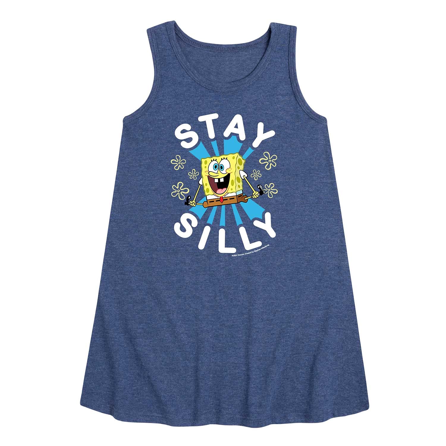 Spongebob Squarepants Stay Silly A-Line Dress for Toddler & Youth Girls | Cartoon Character Outfit for Playdates, Birthday Parties & Casual Wear