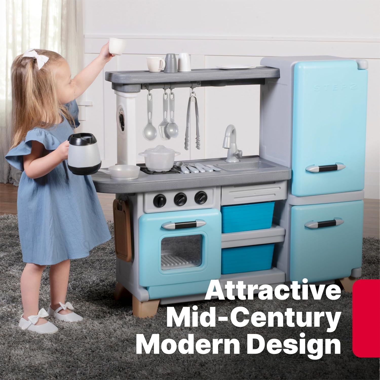 Step2 Cooking Time Kids Kitchen Playset - Durable Plastic Indoor/Outdoor Play Kitchen with Lights, Sounds & 23 Toy Accessories for Toddlers 2+ Years | Pretend Play, Role Playing, Birthday Gift for Boys & Girls