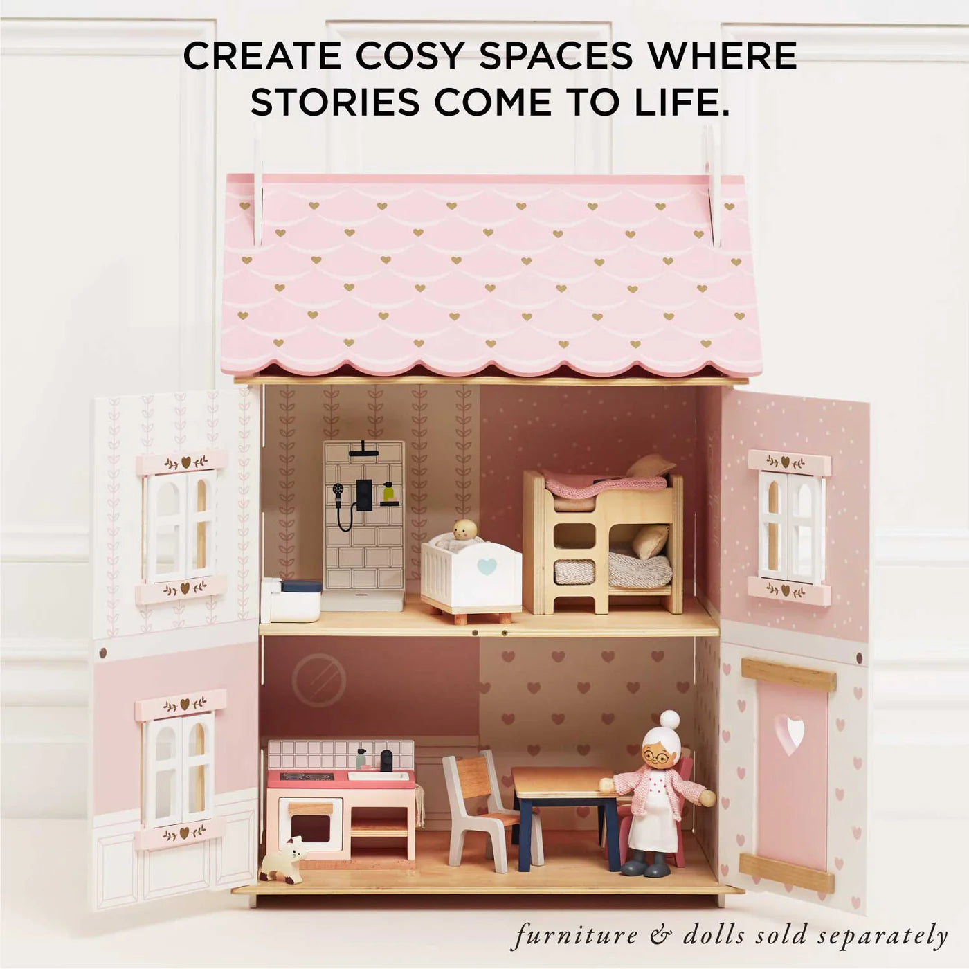 Handcrafted Rose Heart Wooden Dollhouse - Perfect for Kids' Playroom, Nursery Decor & Collectible Gift for Doll Lovers