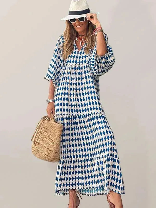 Stylish Geometric Print Maxi Dress for Women - Trendy Long Flowy Summer Dress for Beach, Vacation & Casual Outings