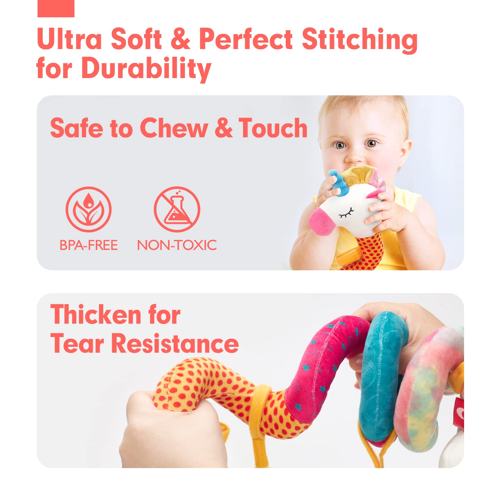 Hahaland Baby Car Seat Toys for 0-6 Months - Developmental Rattles, Mirror & Crinkle Toys for Newborn Girls - Perfect Stroller & Crib Toys for Sensory Play & Early Learning - Great Easter Gift for Infants