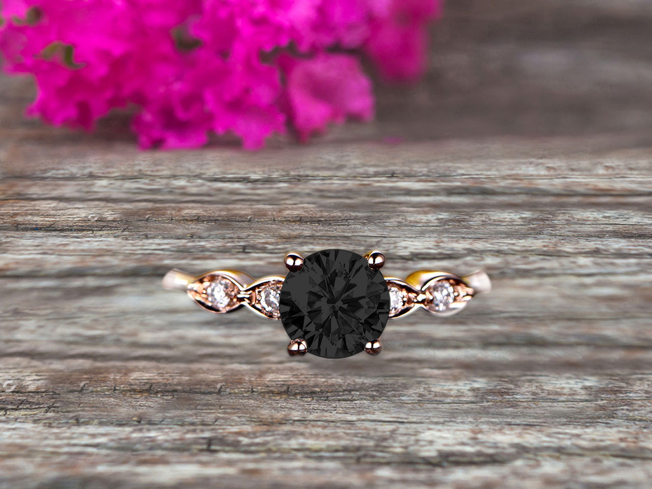 1.25 Carat Stunning Round Black Diamond Moissanite Engagement Ring in 10k Rose Gold - Perfect for Proposals, Weddings & Anniversary Gifts