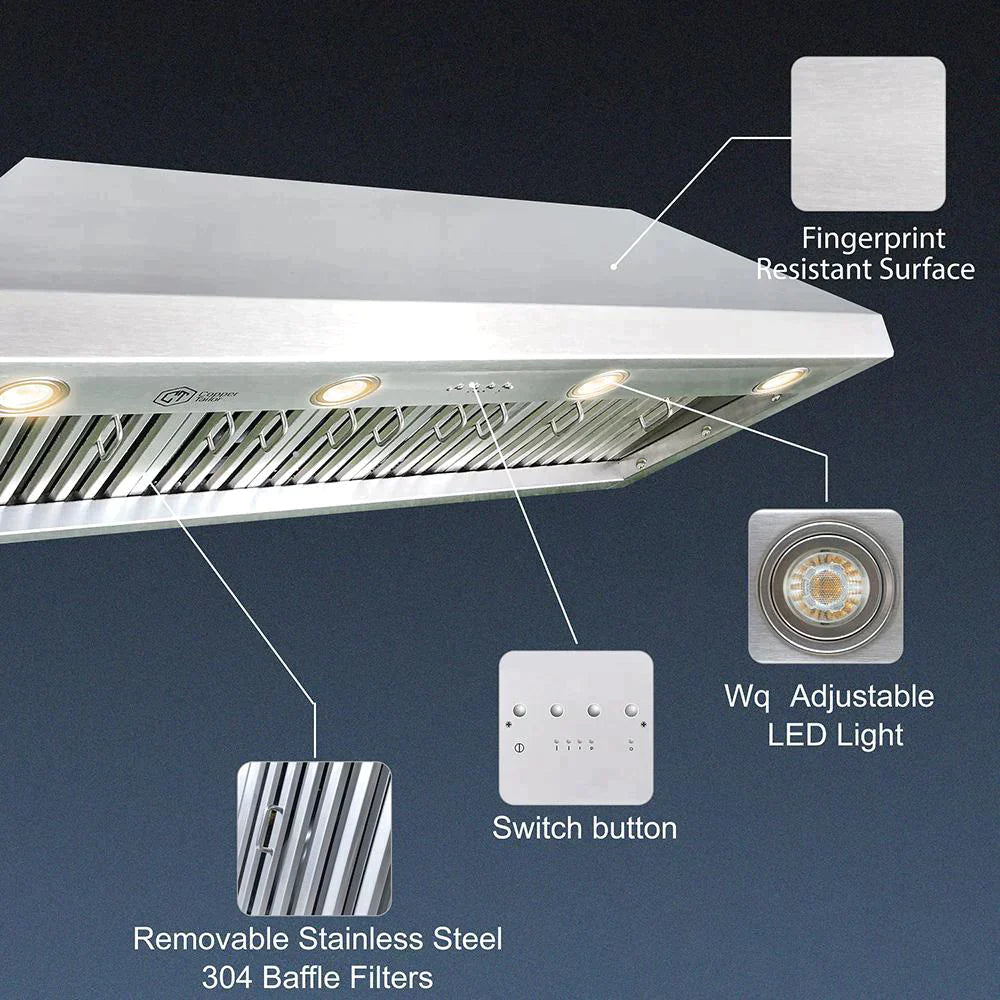 Premium RHM Custom Curved Stainless Steel Kitchen Range Hood H33 for RWI - Modern Ventilation for Home & Restaurant Cooking
