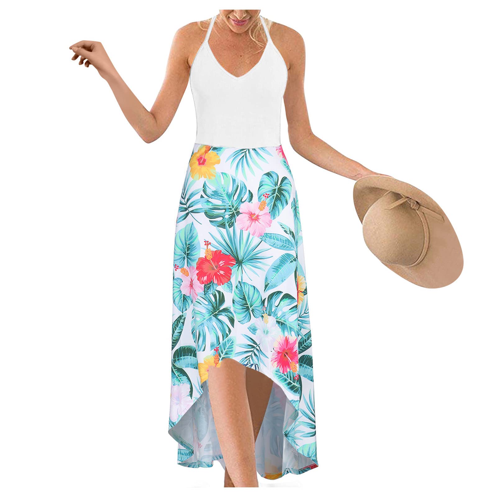 UIKMNH Women's Floral Sundress - Sleeveless Camisole Summer Dress with Fit & Flare Silhouette, High Low Hem & Backless Design | Perfect for Beach Vacations, Summer Parties & Casual Outings