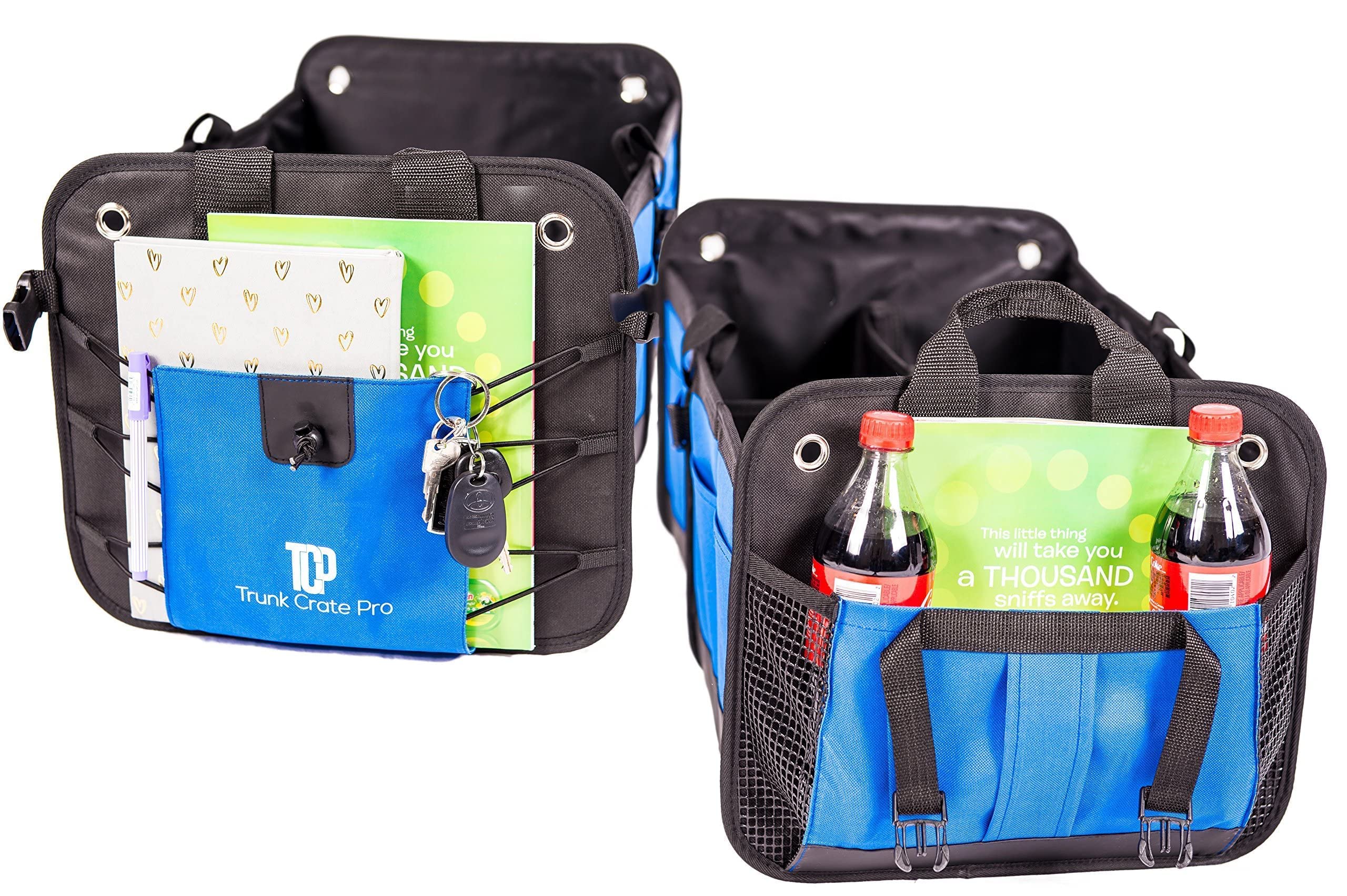 TRUNKCRATEPRO 2-Pack Car Trunk Organizers - Space Saving Storage for SUV, Sedan & Travel (Black & Blue) | 13% Off Bundle Deal | Perfect for Road Trips, Grocery Shopping & Vehicle Organization