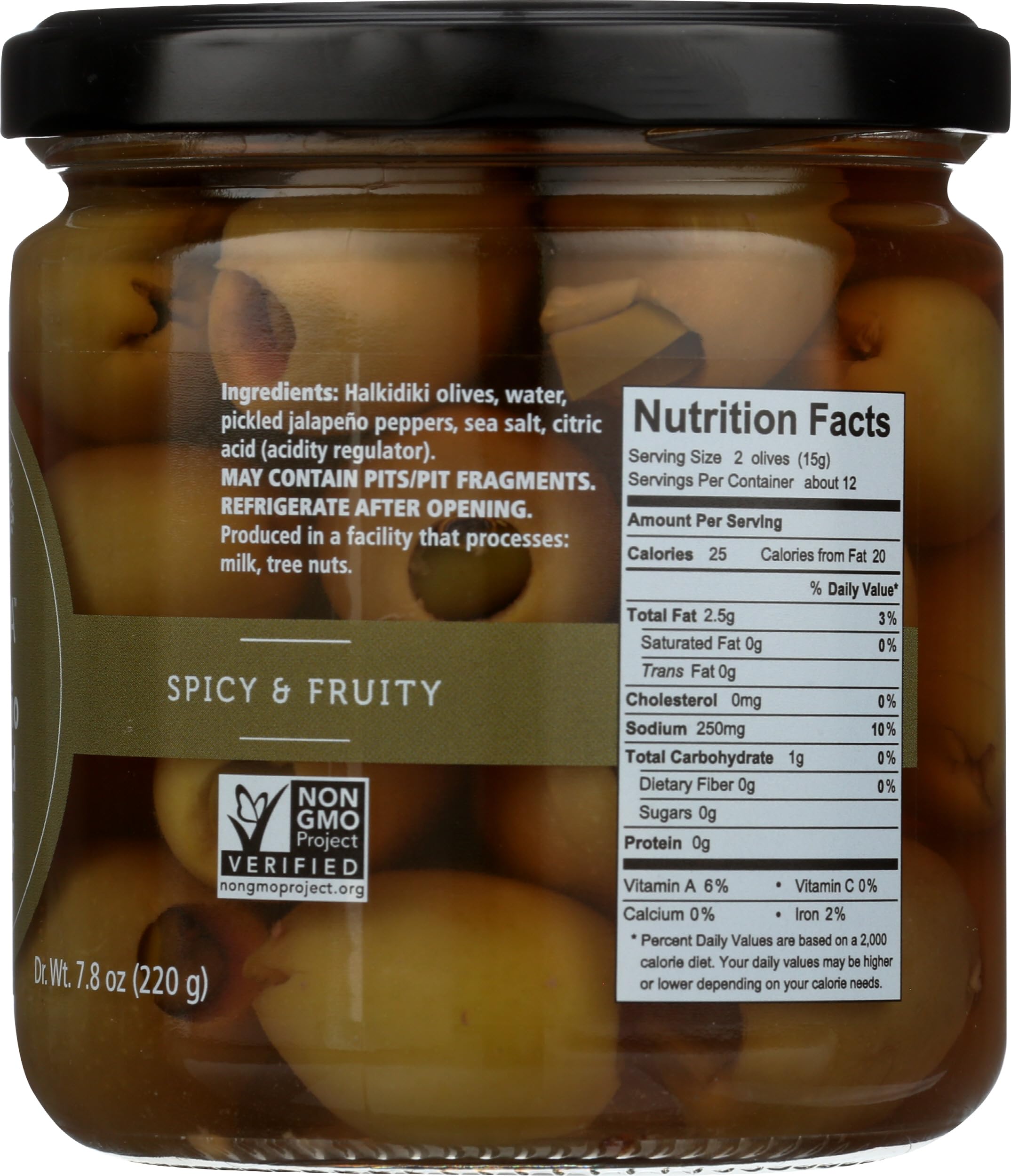 Divina Green Olives Stuffed with Jalapeno Peppers - 7.8 oz Jar | Spicy Stuffed Olives for Charcuterie Boards, Cocktails & Mediterranean Recipes