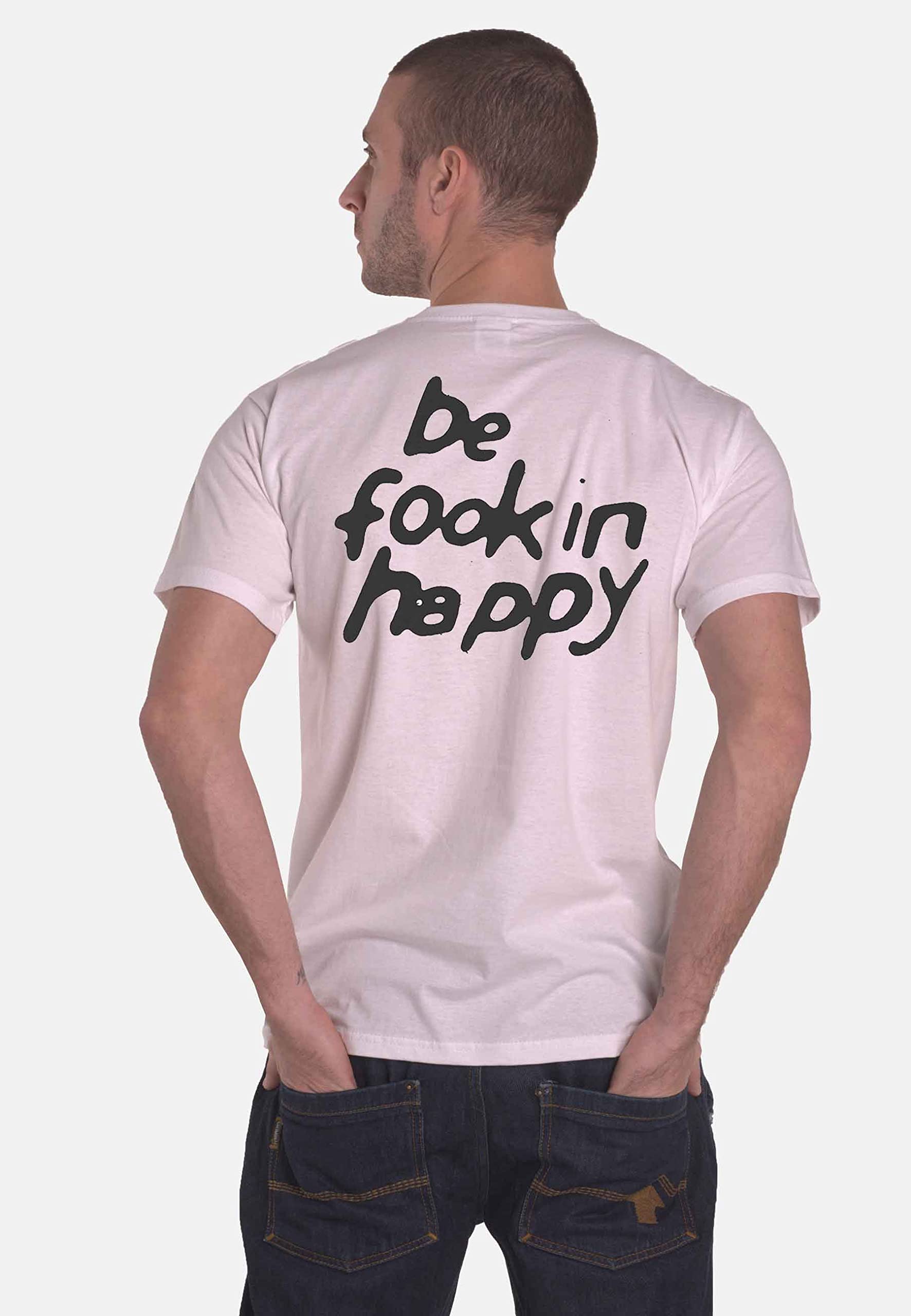 Official Yungblud Be Happy Face Logo Men's White T-Shirt - Trendy Graphic Tee for Concerts, Streetwear & Casual Outfits
