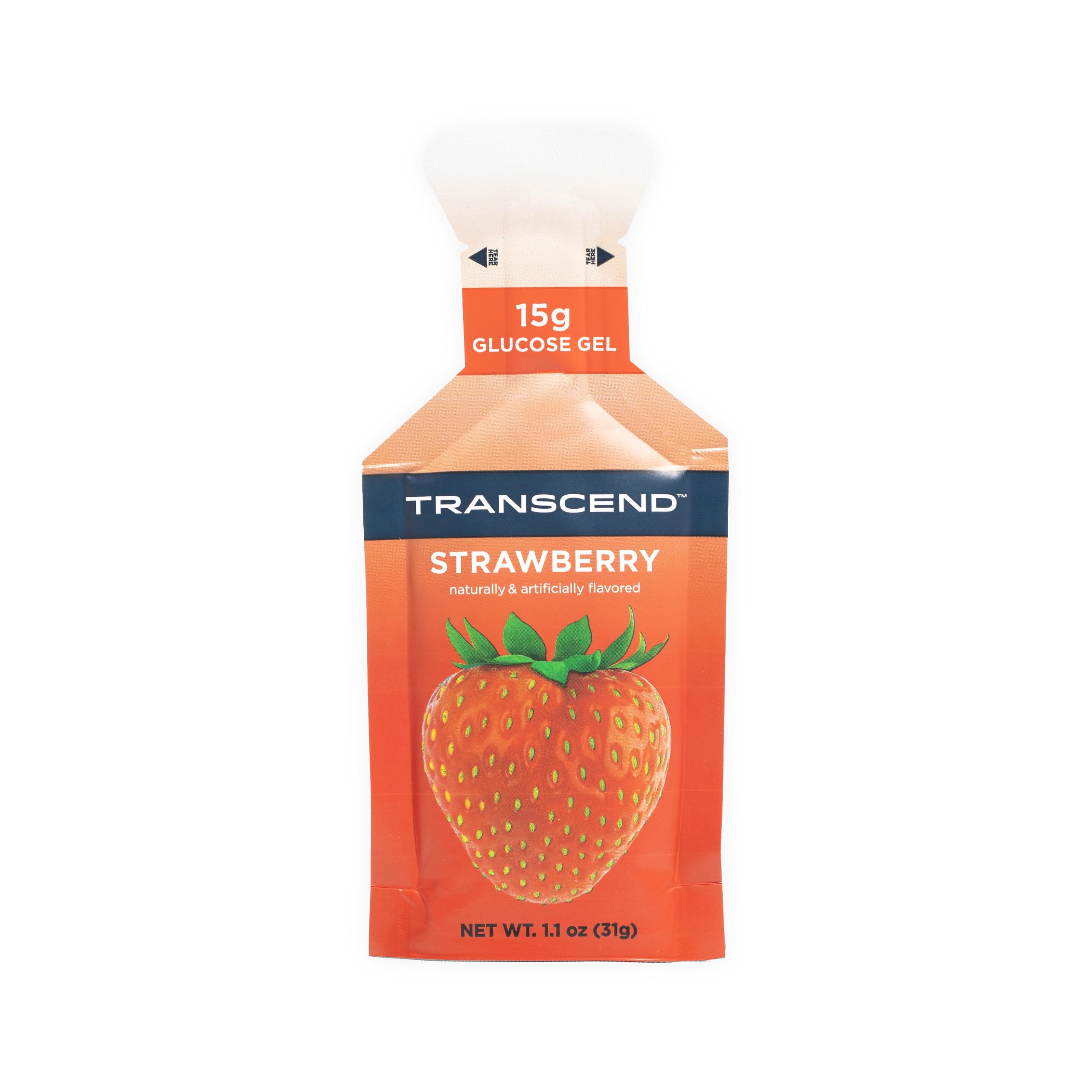 Transcend Foods Strawberry Energy Gel (1.1 oz, Pack of 38) - Fast-Acting Carbohydrate Fuel for Runners, Cyclists & Athletes - Caffeine Free, Gluten Free, Vegan - Perfect for Marathon Training & Endurance Sports