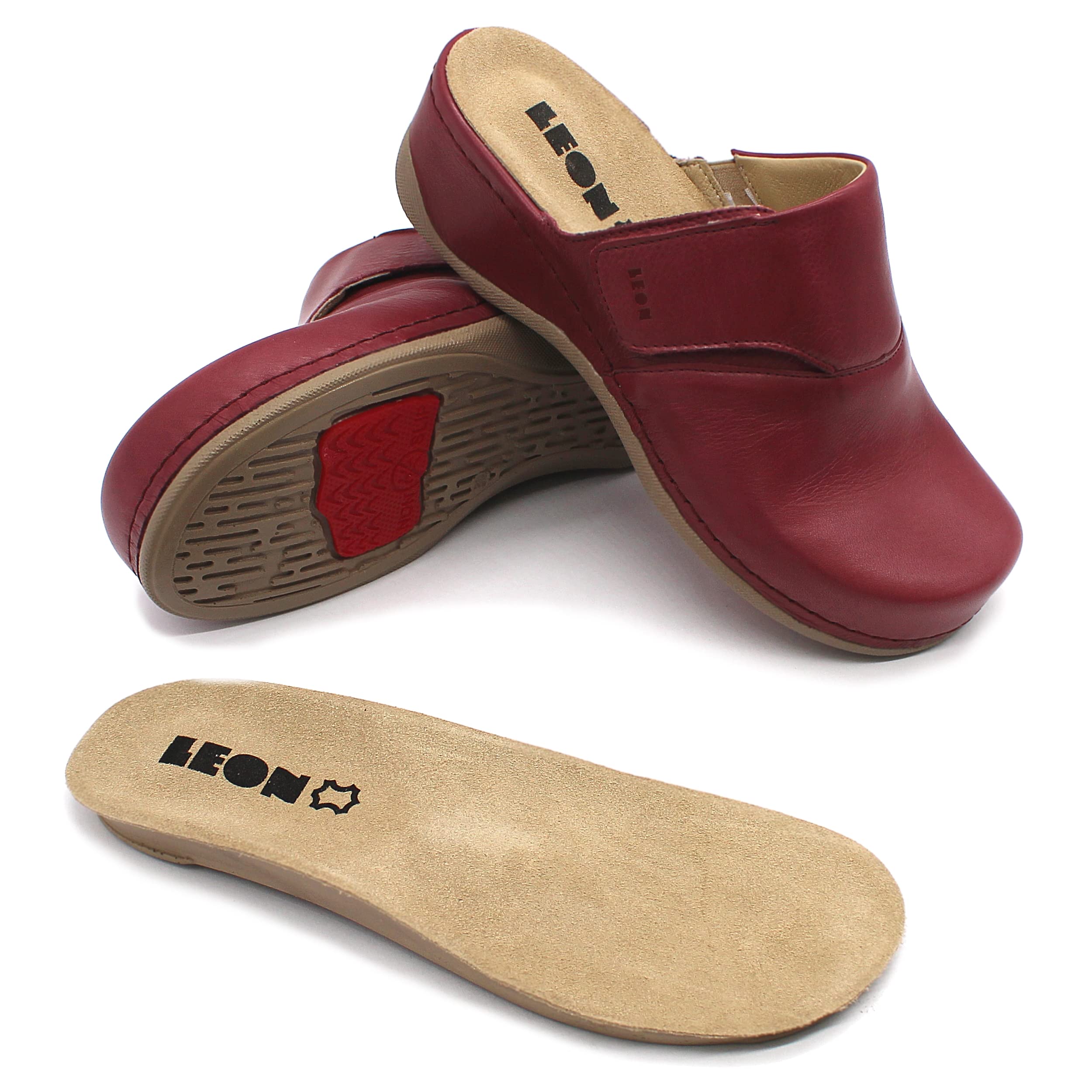 LEON 2019 Women's Genuine Leather Slip-On Mule Clogs - Comfortable House Slippers for Indoor/Outdoor Wear - Perfect for Home, Office & Casual Outings