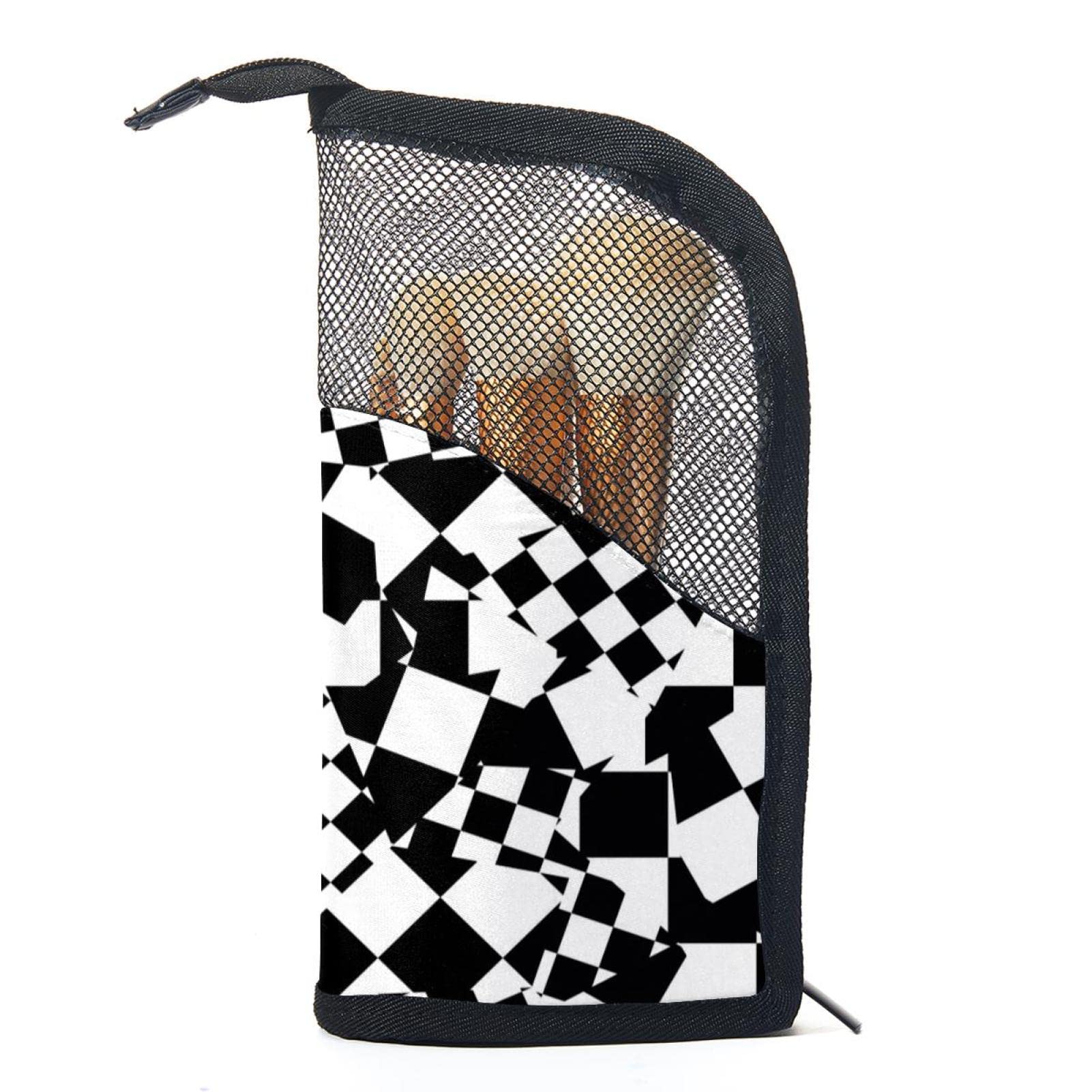 12-Piece Makeup Brush Organizer Bag with Geometry Abstract Lattice Pattern - Portable Cosmetic Brush Holder Case for Travel, Home & Professional Makeup Artists