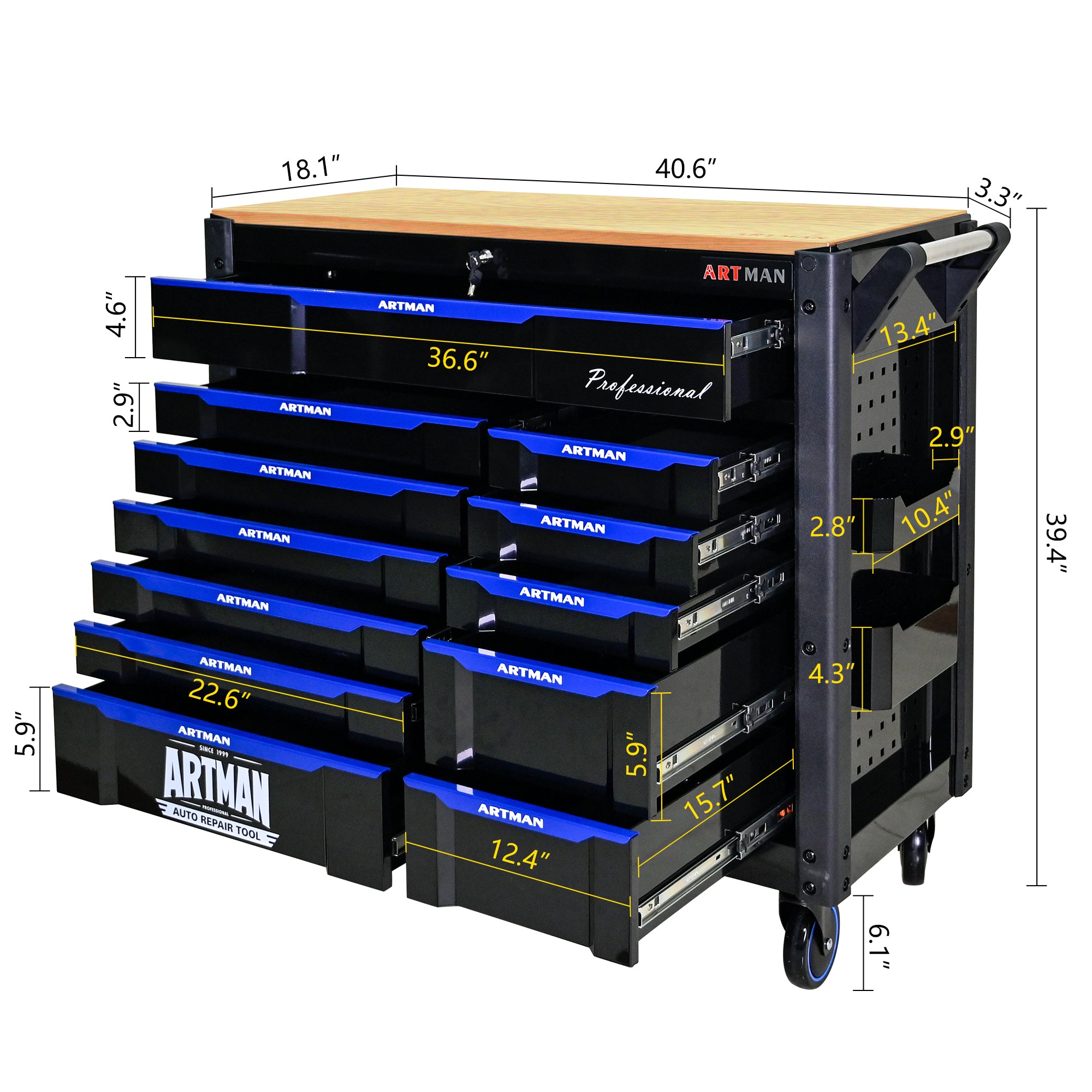 12-Layer Multi-Purpose Rolling Tool Cart with Wooden Countertop - Perfect for Garage, Workshop, and Home Organization